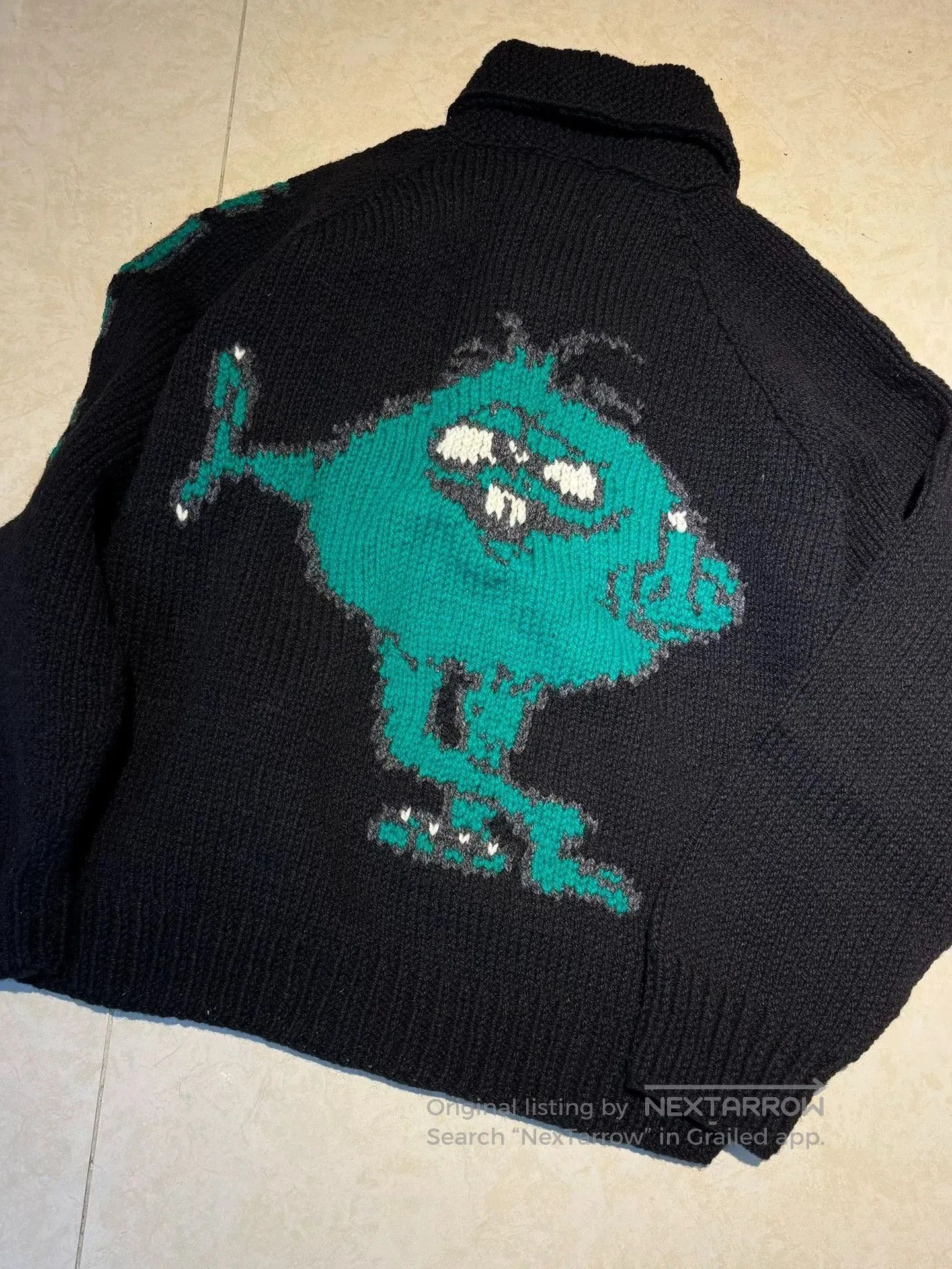 Supreme Black Knit Sweater with Green Monster Design . Size US S / EU 44-46 / 1 - 1 Thumbnail