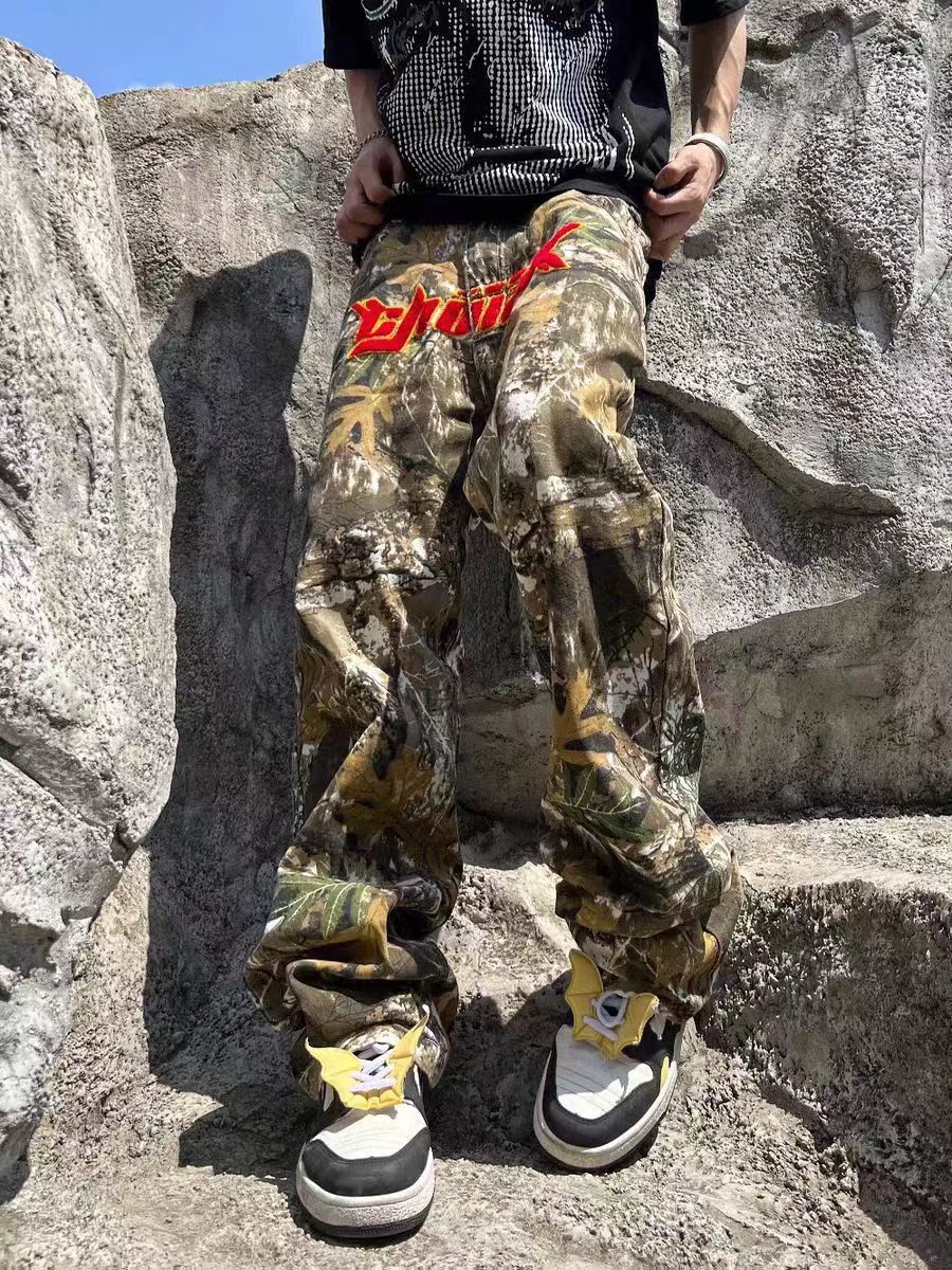 Branch embroidered camouflage hip-hop casual trousers