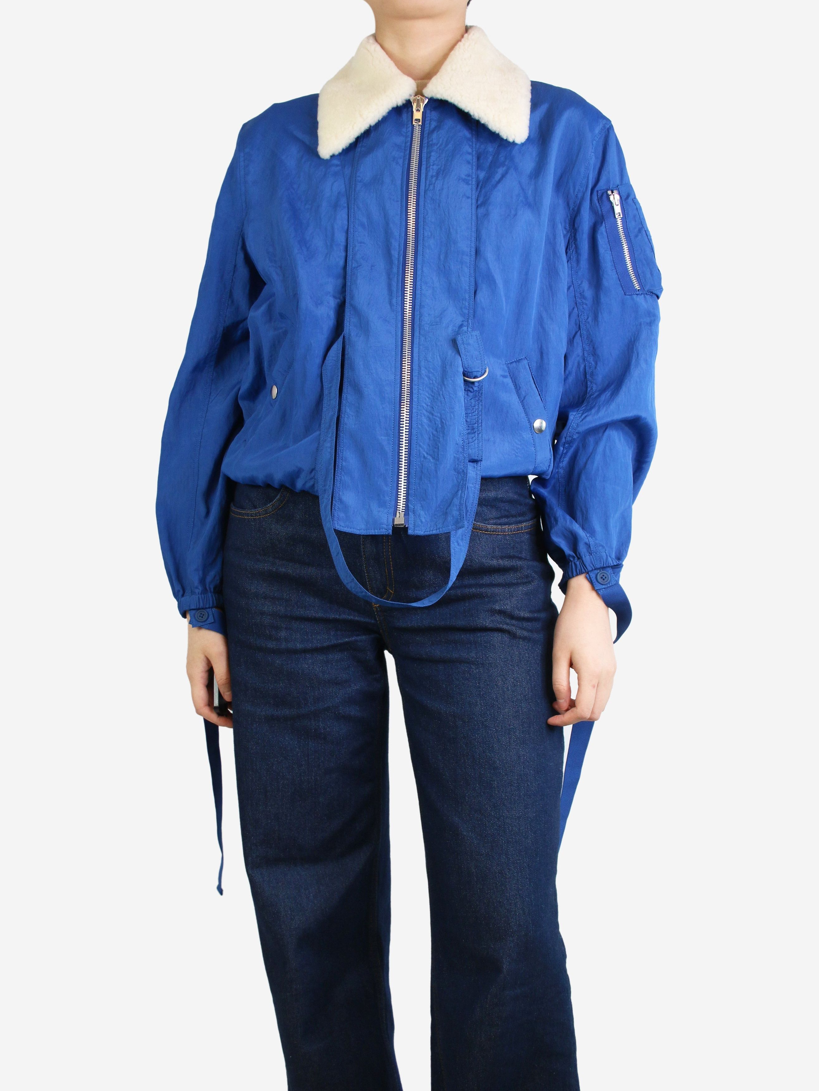 Image of Helmut Lang Blue Sheer Bomber Jacket - Size S, Women's