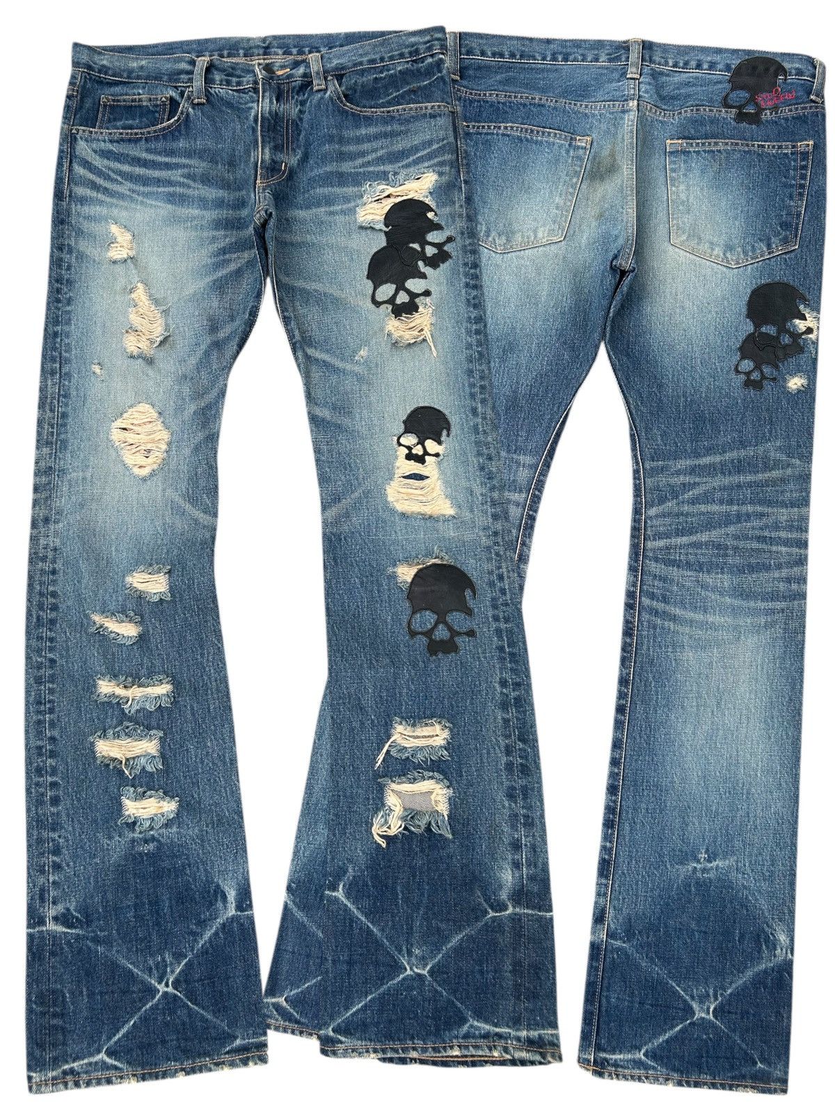 Kapital Flare Skull Stud Muffin Japanese Punk Distressed Denim Jeans Size US 35 - 1 Thumbnail