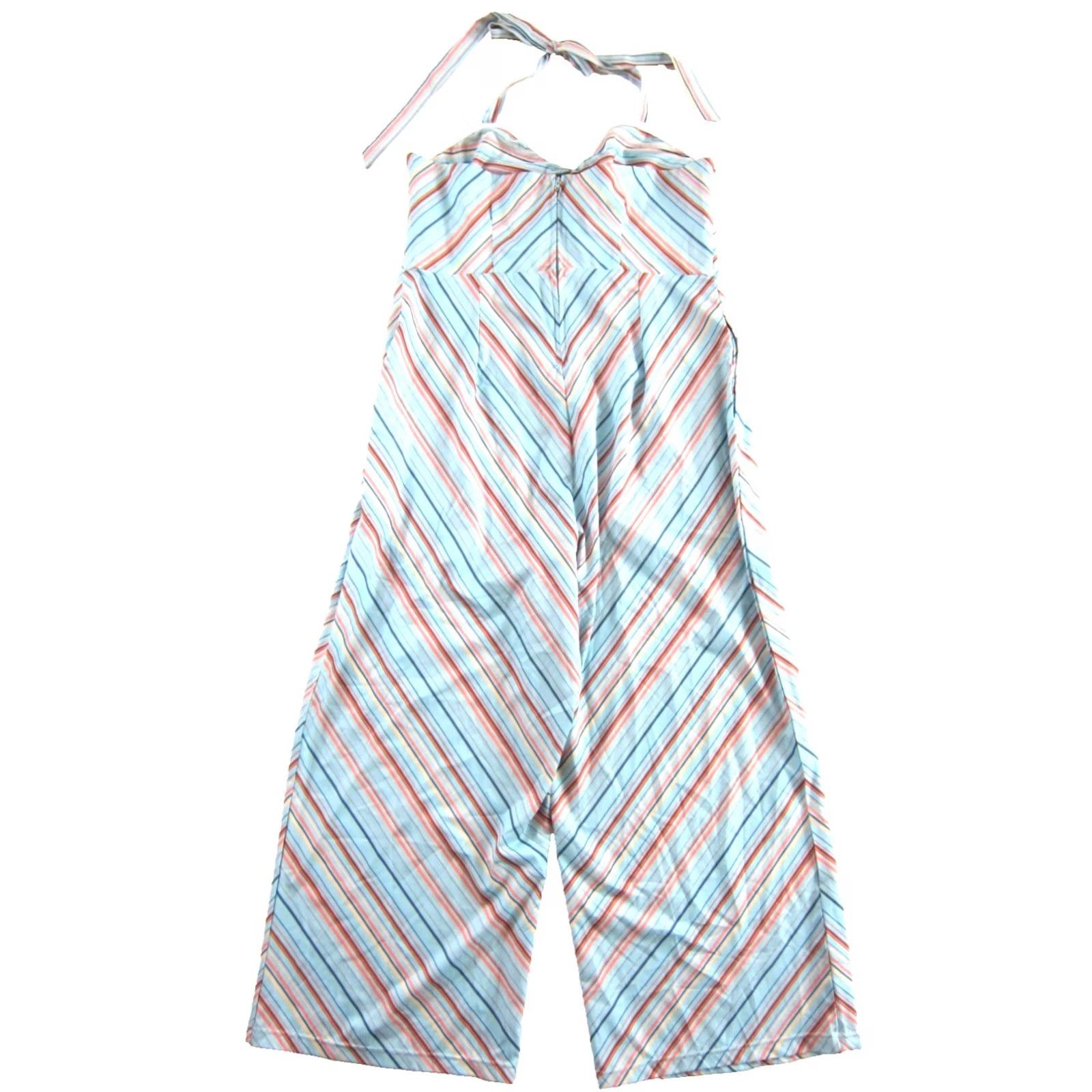 Vintage Unique Vintage Blue Orange Striped Halter Wide Leg Romper Jumpsuit Woman XL/14 Size 40" / US 18 - 2 Thumbnail
