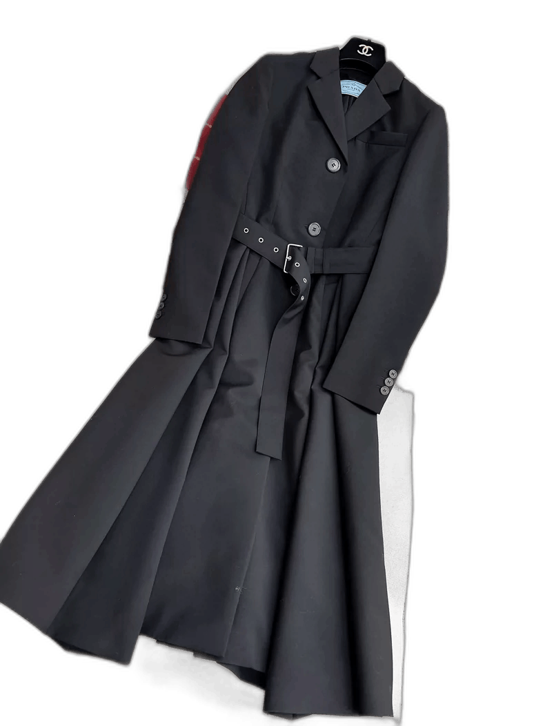 Prada Prada Black Long Belted Dress Coat-2506 Size S / US 4 / IT 40 - 1 Thumbnail