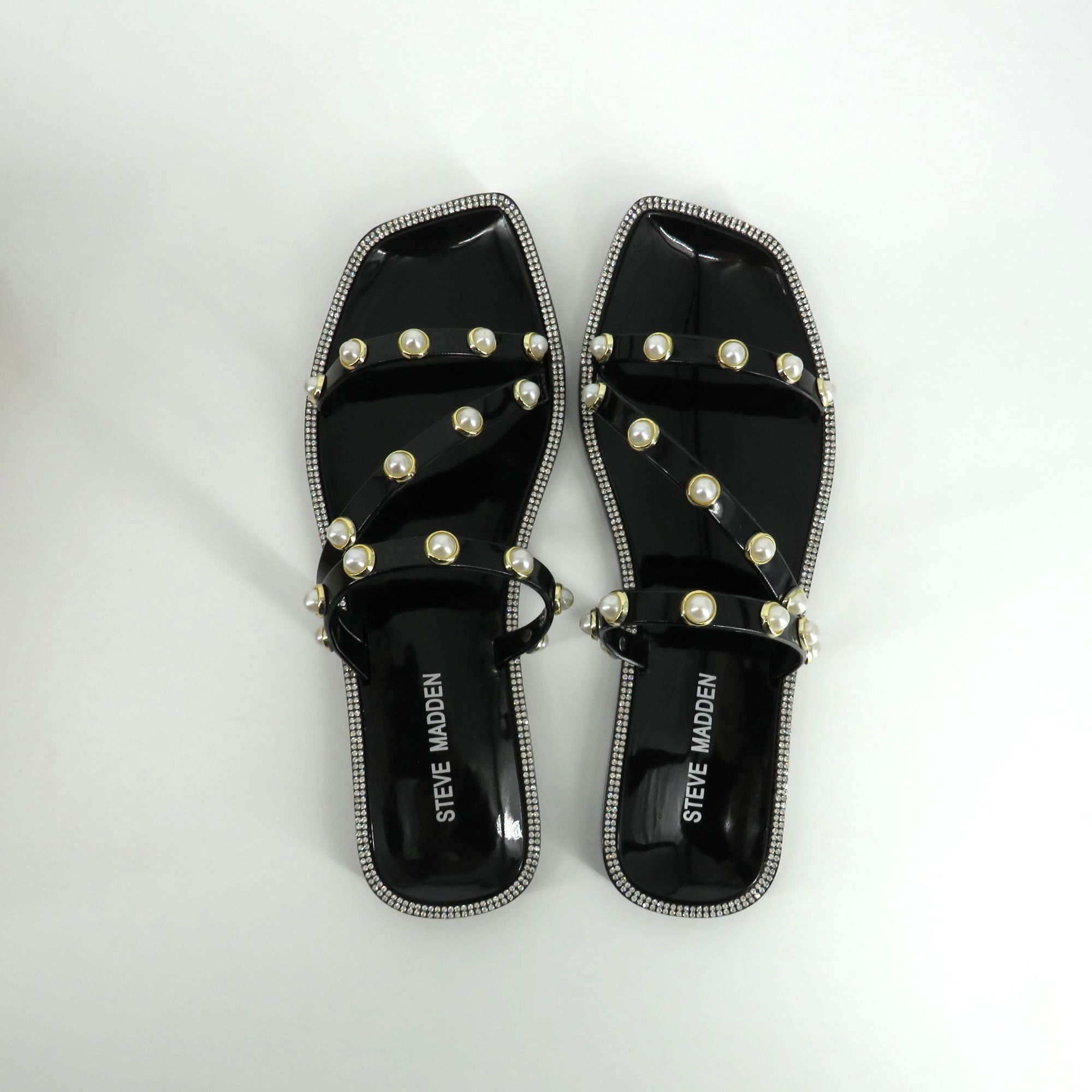 Steve Madden Steve Madden Black Strappy Sandals W/ Faux Pearls & Rhinesto Size US 7 / IT 37 - 1 Thumbnail