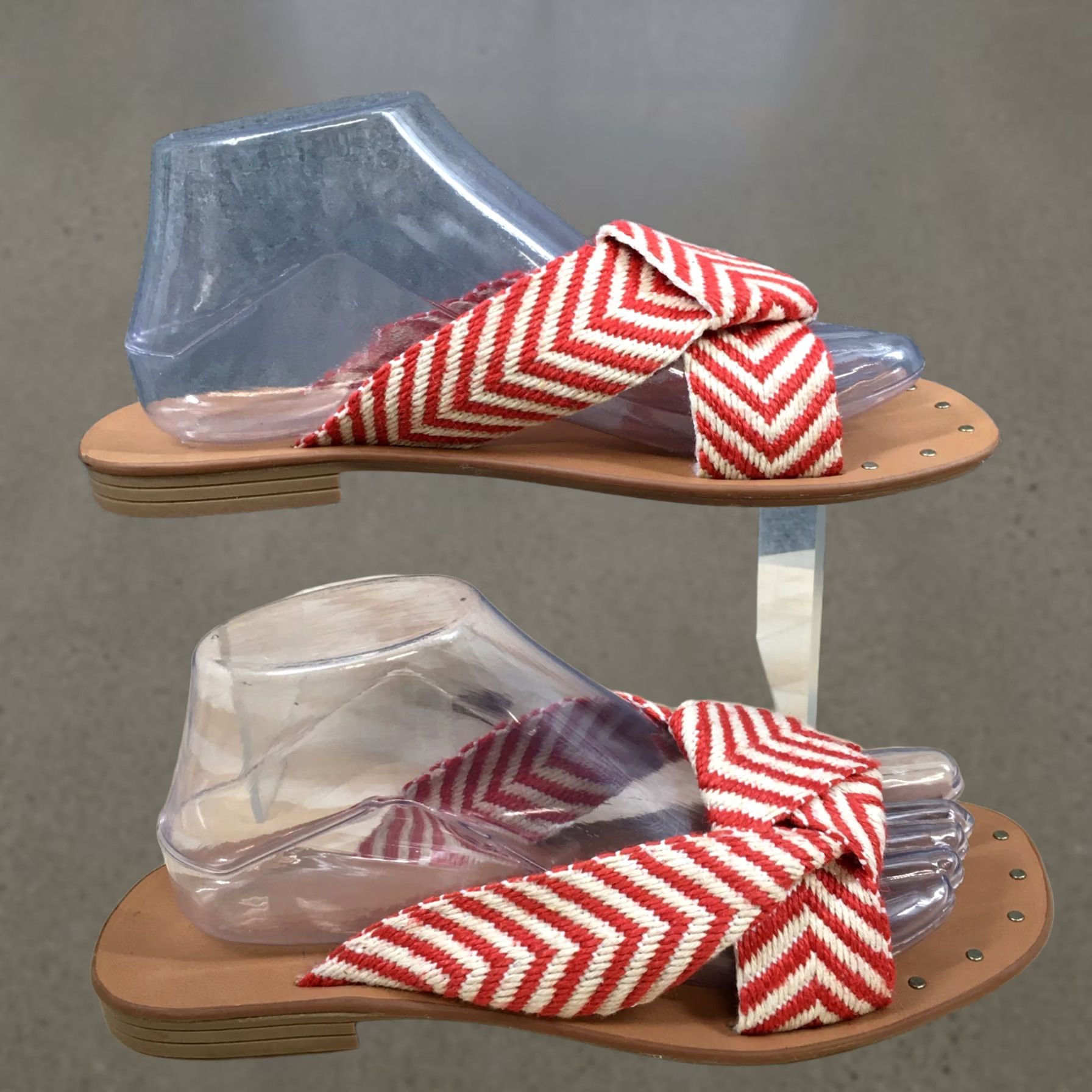 Vintage Universal Thread Sandals Louise Chevron Knotted Slide Red Womens 8.5 NEW Slip On Casual Flat Shoes Size US 9 / IT 39 - 1 Thumbnail