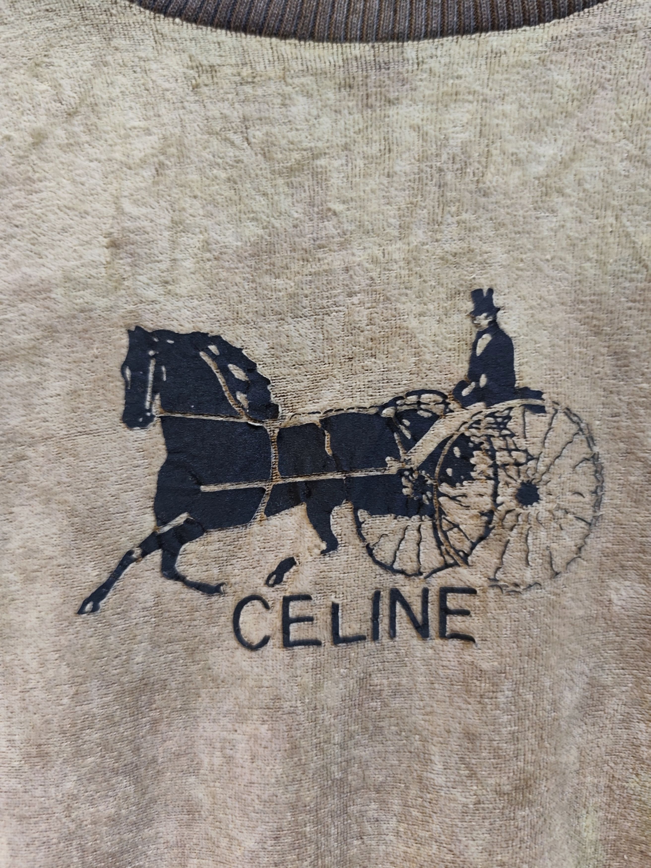 Celine Vintage 80s Celine Sulky Logo Velour Sweatshirt Distressed Size US M / EU 48-50 / 2 - 13 Thumbnail