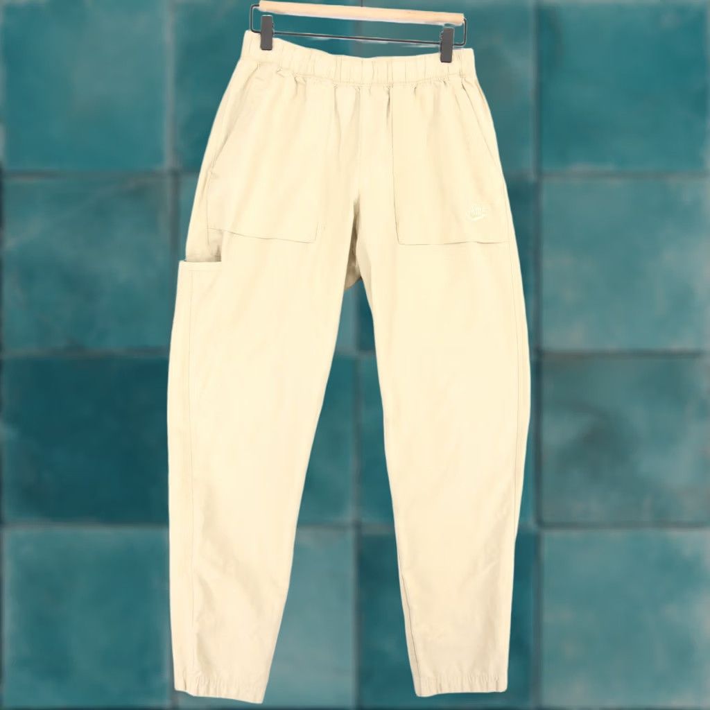 Nike Nike City Edition Pants Mens S Beige Woven Elastic Waist Drawstring Tapered Size US 29 - 1 Thumbnail
