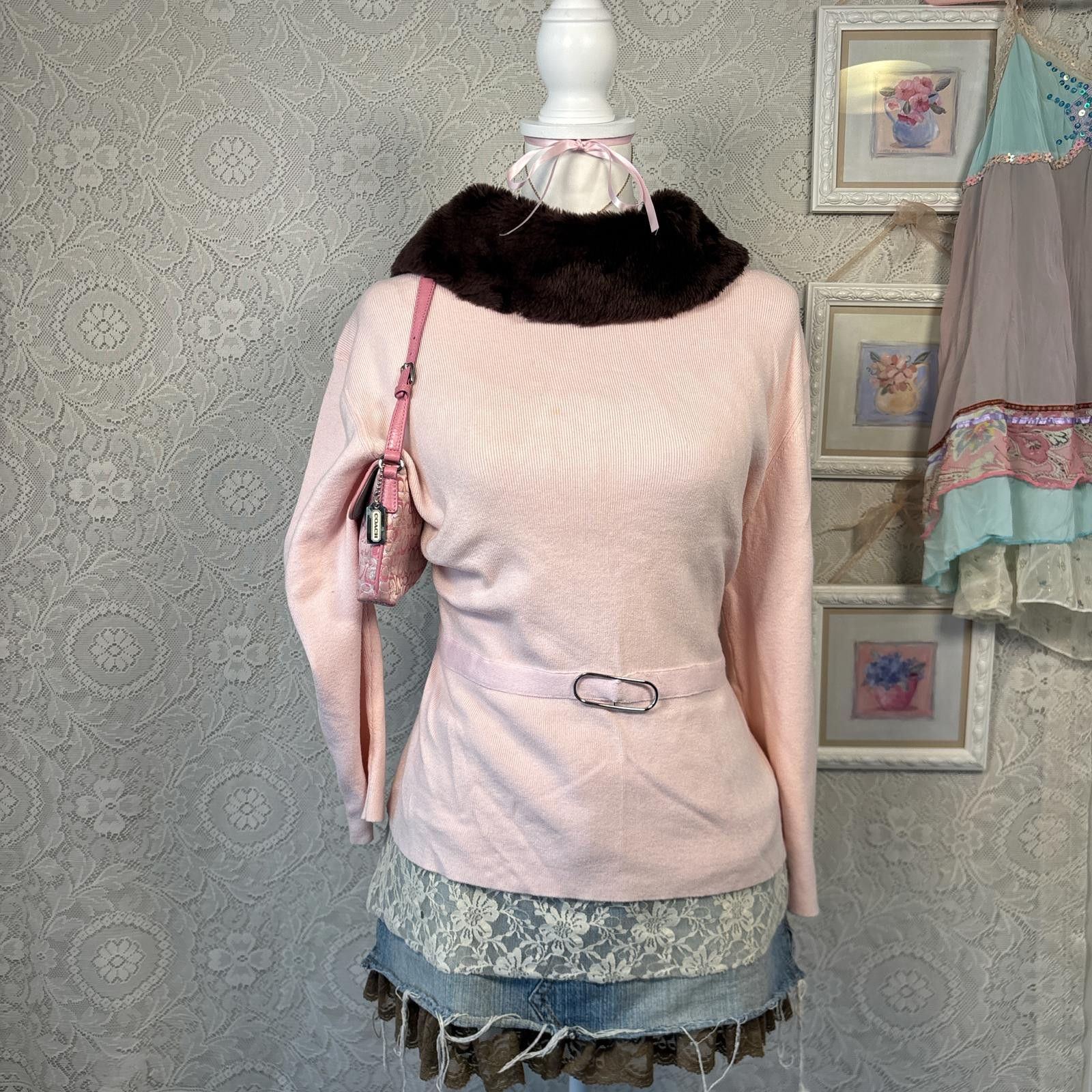 George y2k fur pink coquette sweater with ring detail Size L / US 10 / IT 46 - 1 Thumbnail