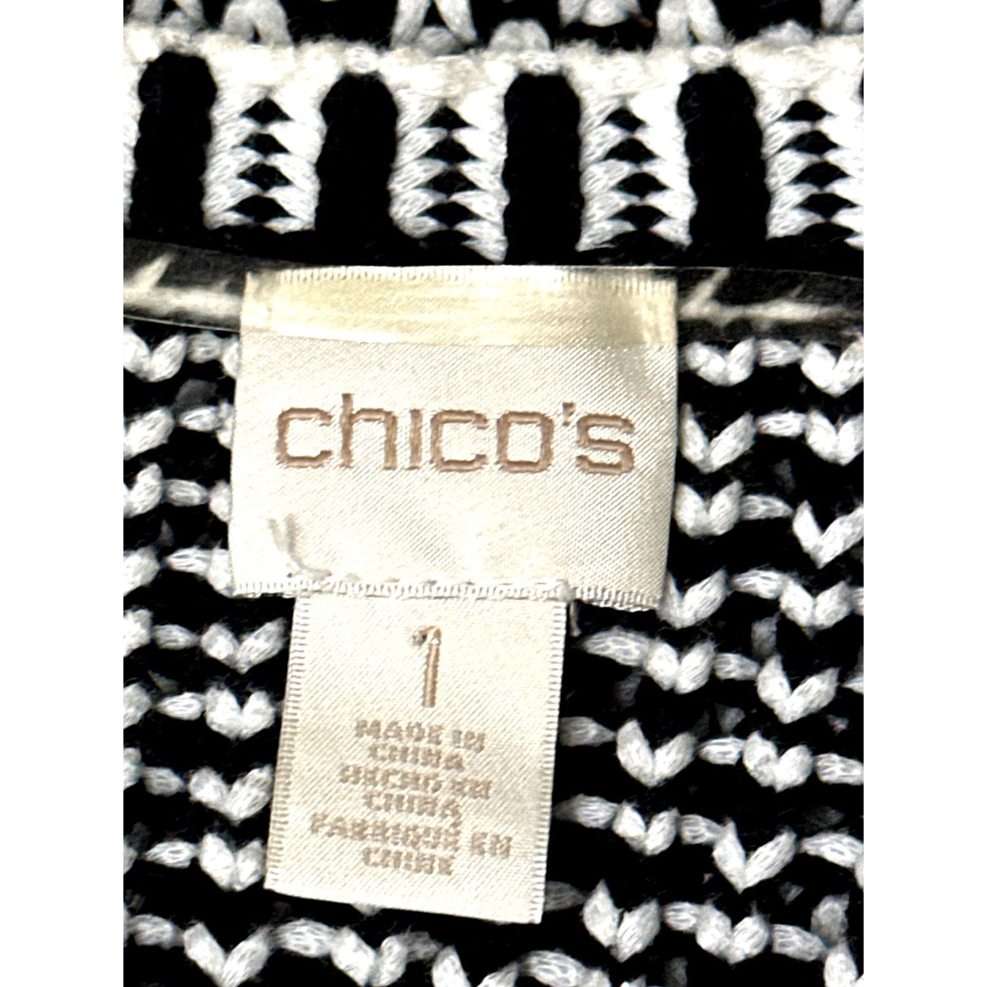 Chicos Chicos Black White Fringed Open Front Knit Cardigan Sweater Size M / US 6-8 / IT 42-44 - 5 Thumbnail