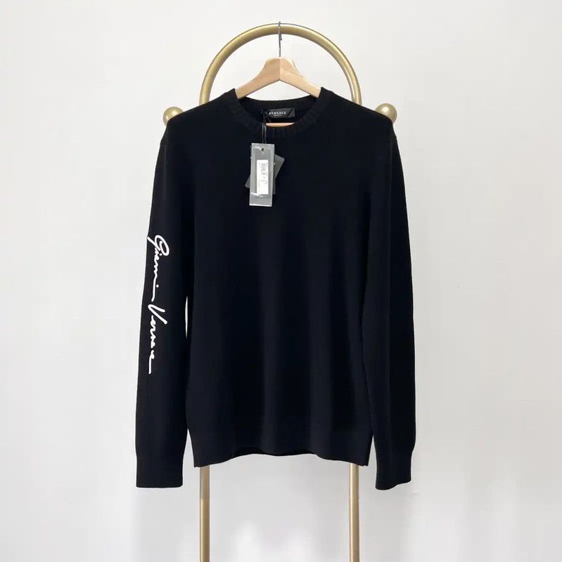 Versace Versace Men's Black Wool Sweater with Embroidery 0089 Size US XXL / EU 58 / 5 - 1 Thumbnail