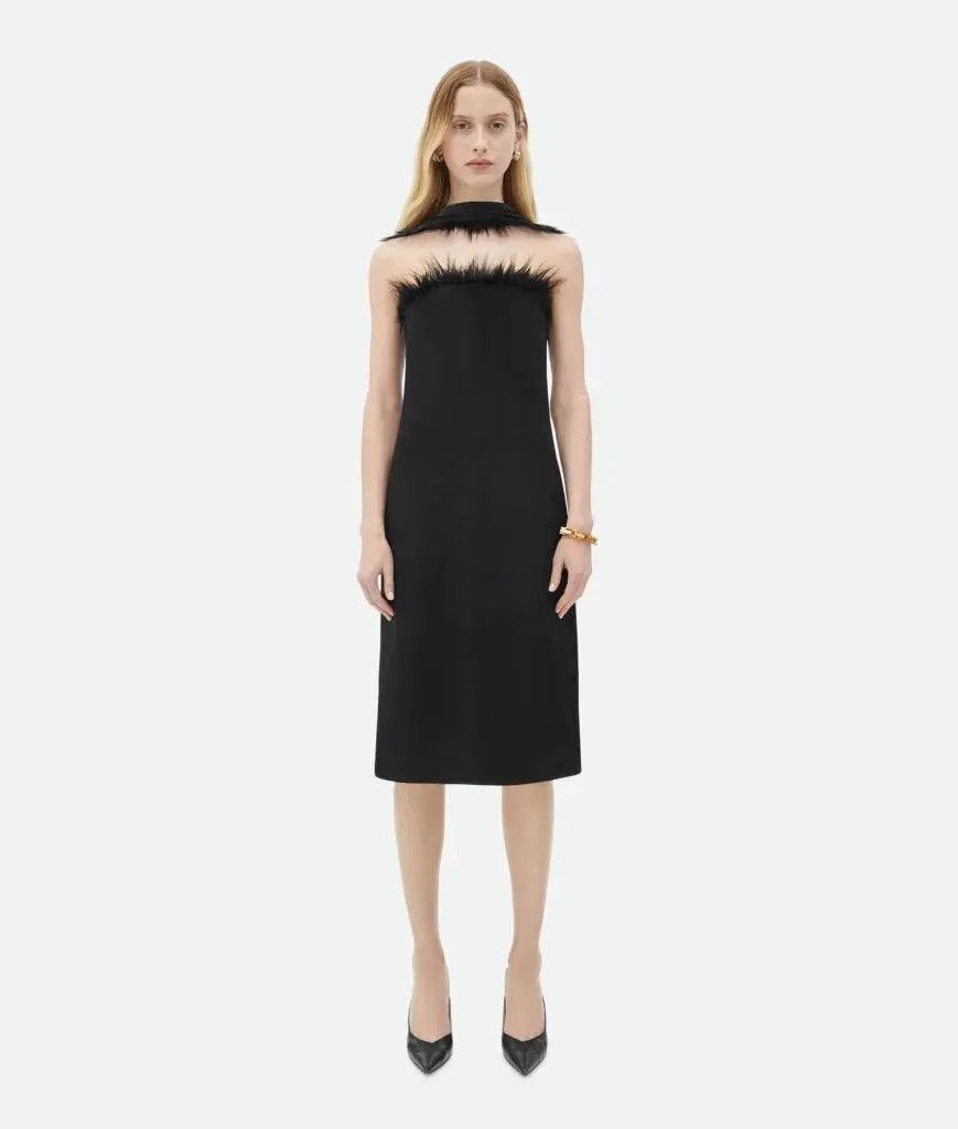 Bottega Veneta o1w1db10825 Heavy Silk And Viscose Twill Midi Dress in Black Size S / US 4 / IT 40 - 1 Preview