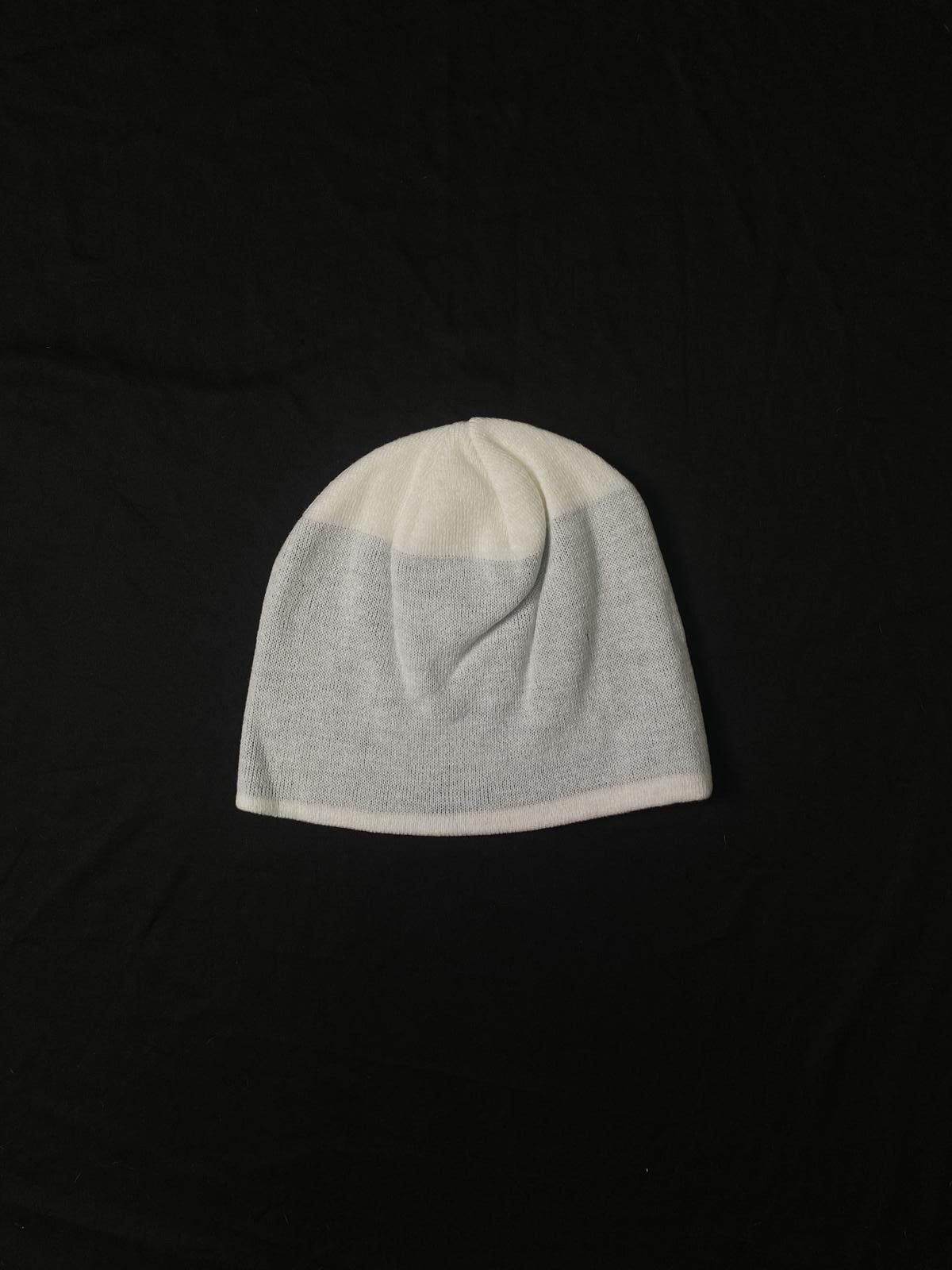 Japanese Brand Rare Black Distorted Face No Cuff Knit White Beanie OS Size ONE SIZE - 5 Thumbnail