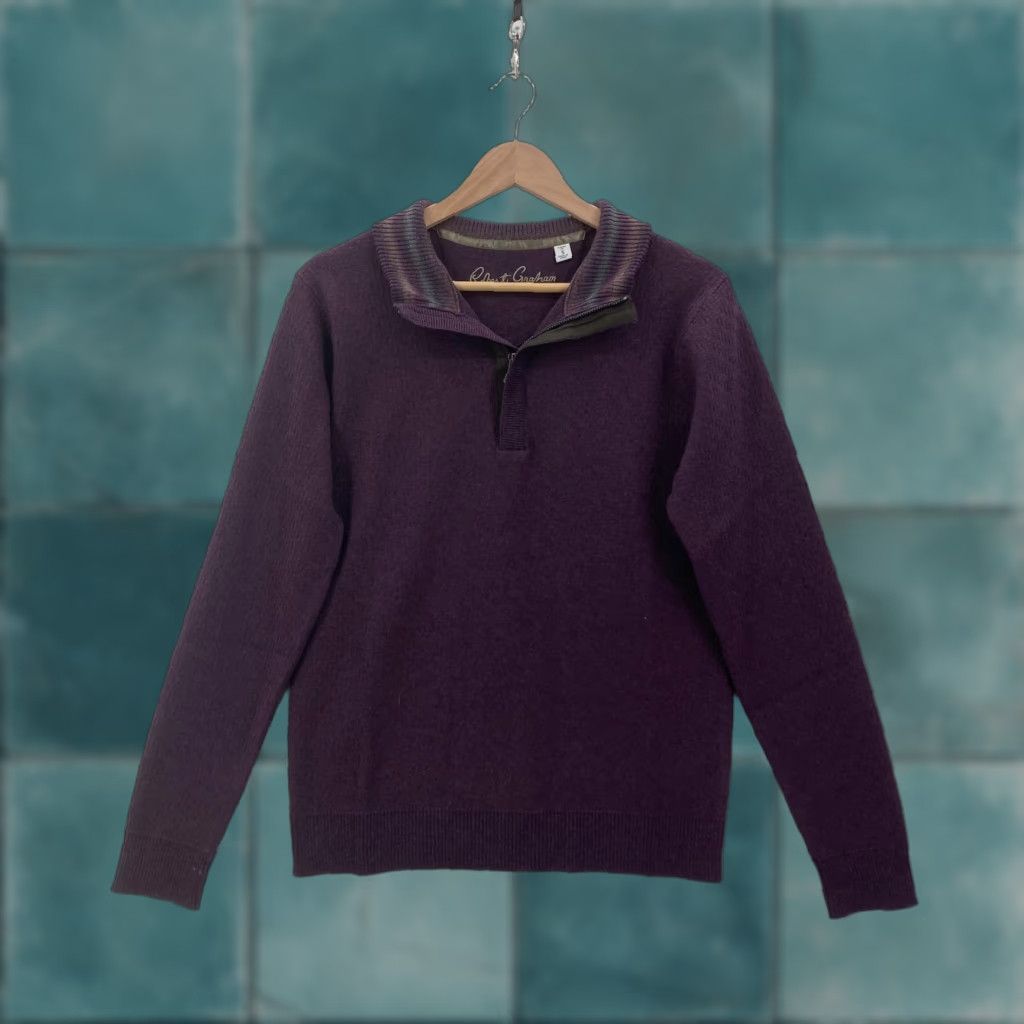 Robert Graham Robert Graham Sweater Mens Small Purple Wool Blend Half Zip Pullover Mock Neck Size US S / EU 44-46 / 1 - 1 Thumbnail