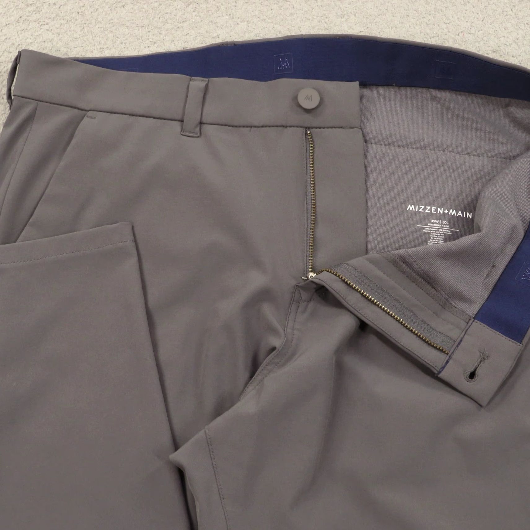 Mizzen+Main Mizzen + Main Pant Men Slim Charcoal Helmsman 35x30 Chinos Business Casual Workwear 5-Pocket Flat Front Slim Fit Pant Mens Size US 35 - 2 Thumbnail