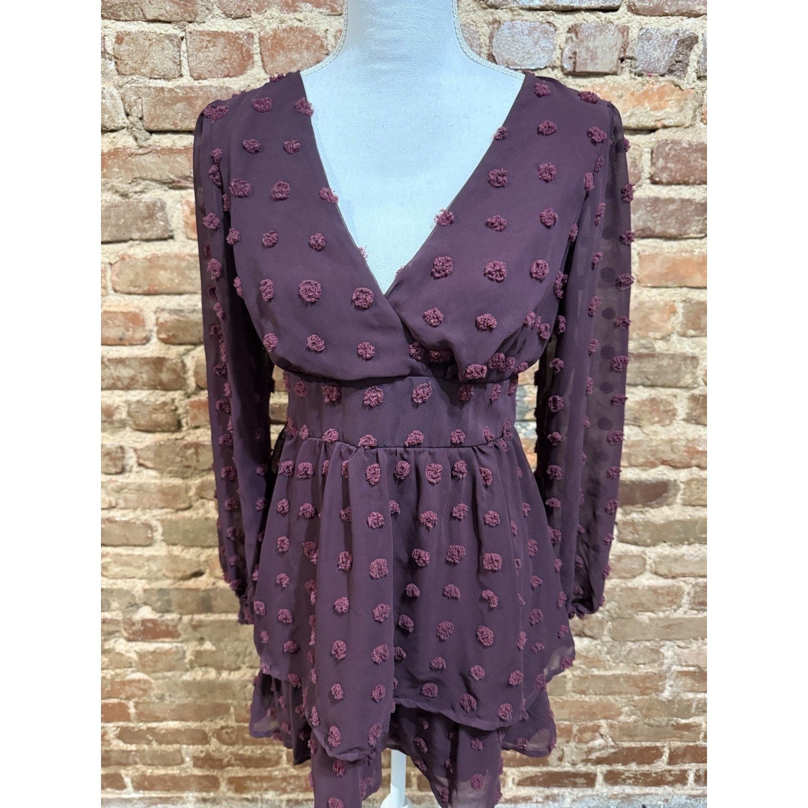 Other Speechless Dress Burgundy Size 7 Y2K Vibe Swiss Polka Dot Size M / US 6-8 / IT 42-44 - 2 Thumbnail