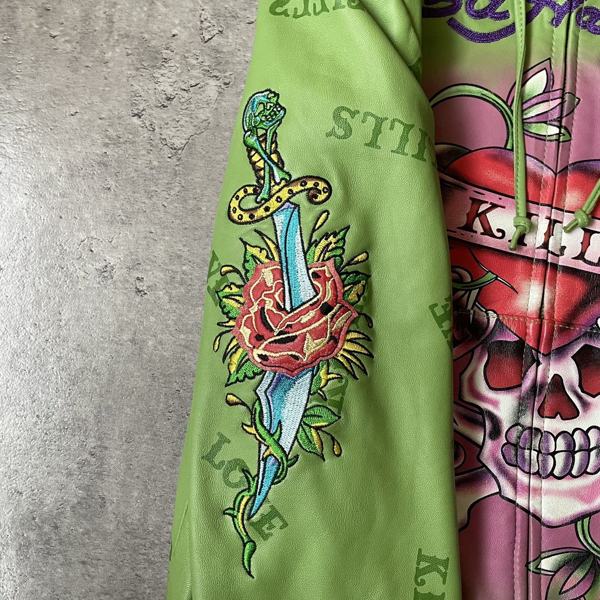 Christian Audigier × Ed Hardy × Vintage Rare❗️Vintage Ed-Hardy Overprint Leather Jacket Size US S / EU 44-46 / 1 - 4 Thumbnail