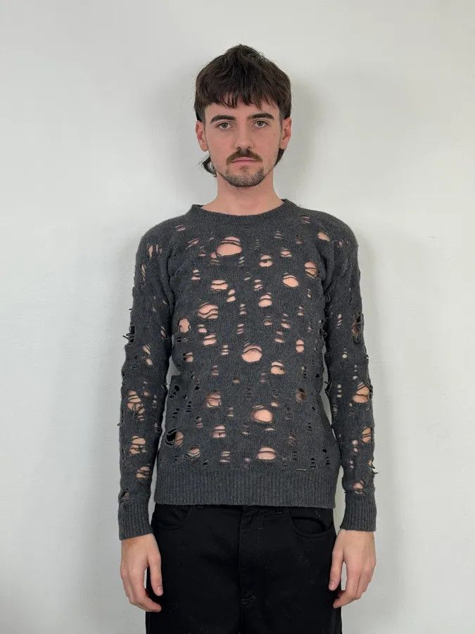 Diesel Diesel Grey Ripped Distressed Sweater Size US S / EU 44-46 / 1 - 1 Thumbnail
