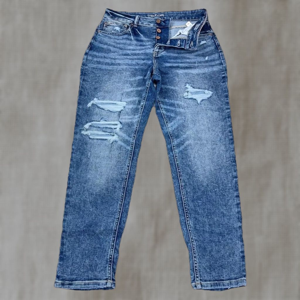 Vintage Maurices Jeans Women 8 Boyfriend High Rise Medium Wash Distressed Button Fly Zipper Pockets Size 30" / US 8 / IT 44 - 1 Thumbnail