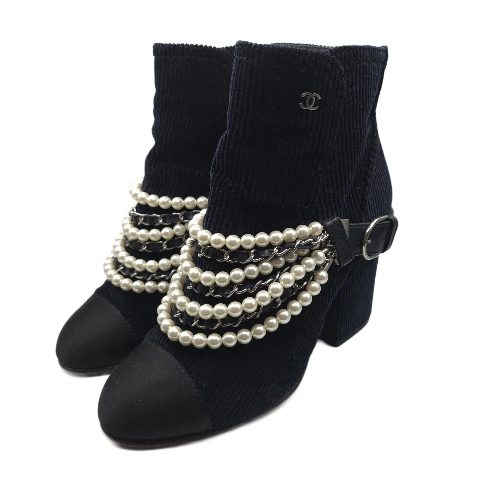Chanel Chanel Navy Corduroy Cap Toe Booties, EU 36 (US 6) Size US 6 / IT 36 - 4 Thumbnail