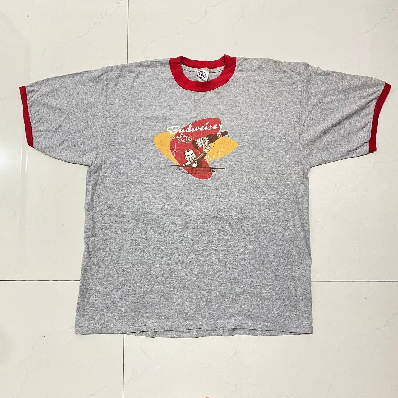 Budweiser × Vintage 00s 2005 Budweiser Smiling Charlie Ringer Tshirt Size US XL / EU 56 / 4 - 2 Thumbnail