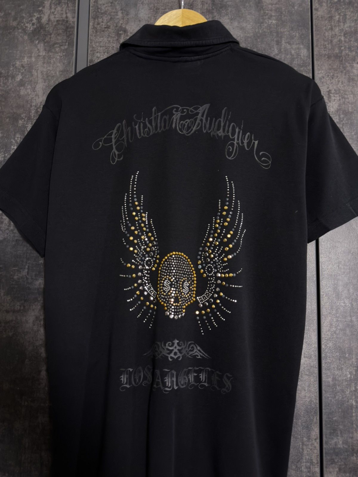 Christian Audigier Vintage Christian Audigier Skull Rhinestones Y2K Polo Tshirt Size US L / EU 52-54 / 3 - 2 Thumbnail