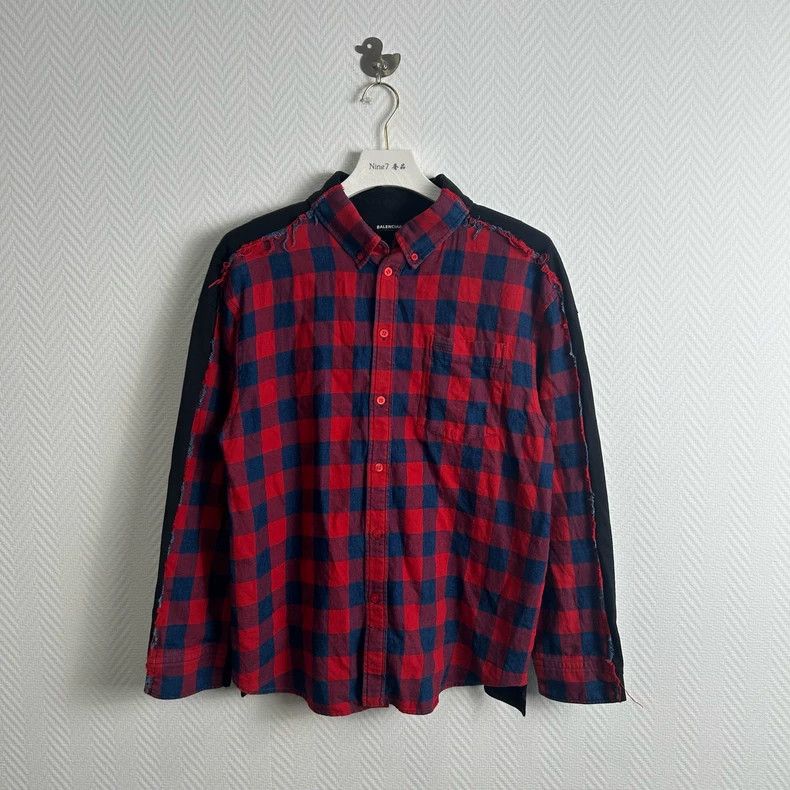Balenciaga Balenciaga Double B Embroidered Logo Plaid Long Sleeve Shi Size US XXS / EU 40 - 1 Thumbnail