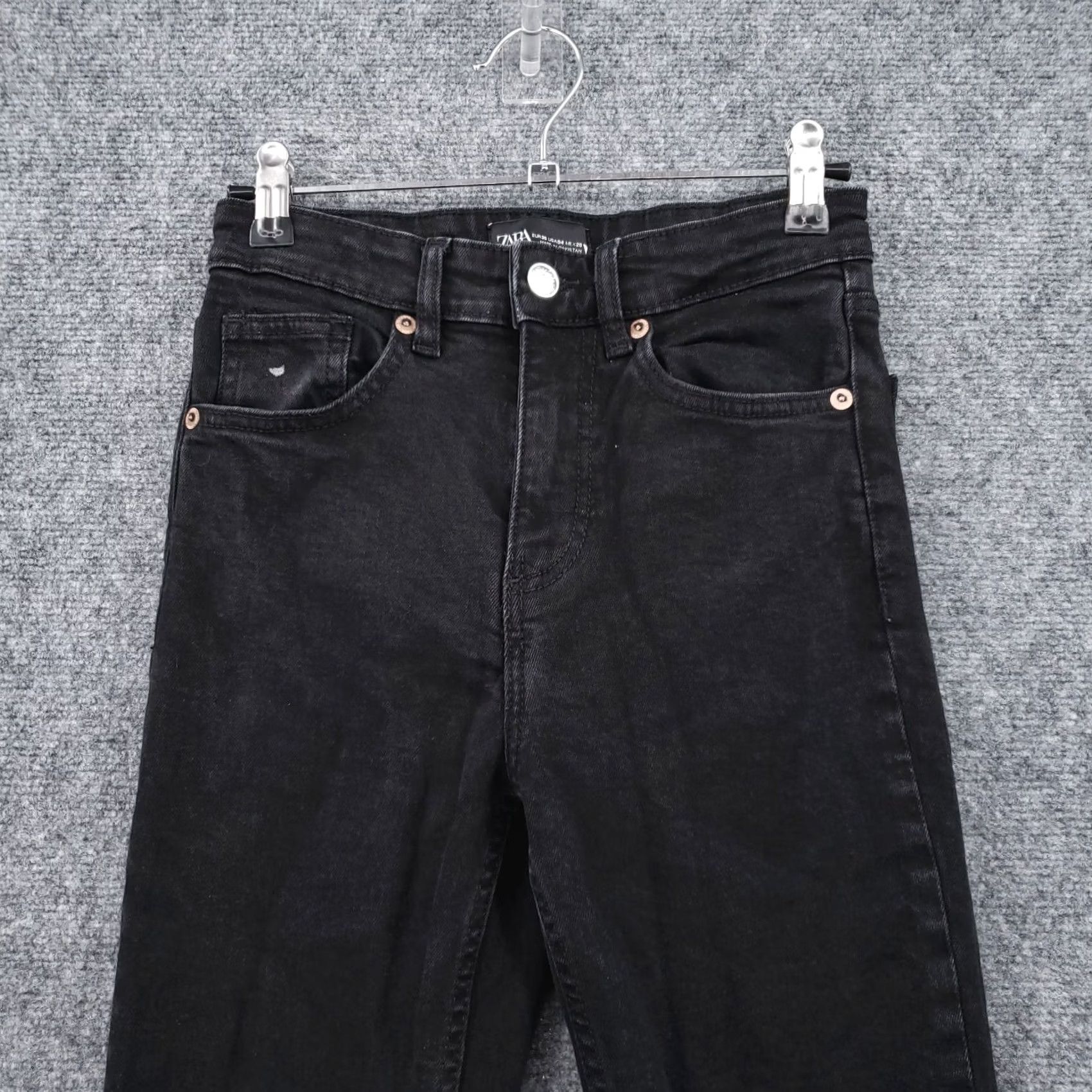 Zara Zara Jeans Womens 4 Mid-Rise Straight Distressed Hem 5-Pocket Dark Black Denim Size 27" / US 4 / IT 40 - 4 Thumbnail