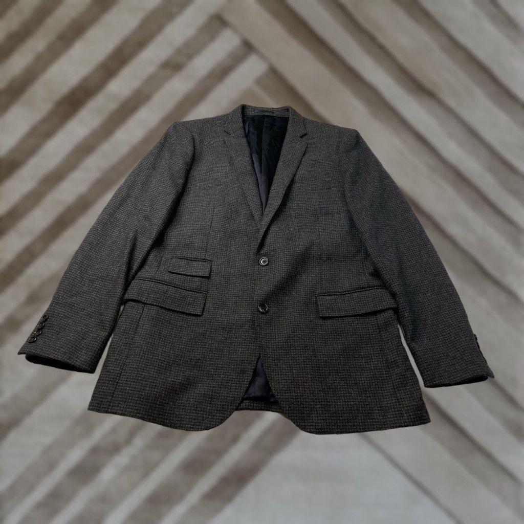 J.Crew J. Crew Blazer Jacket Wool Houndstooth Gray 42L Mens Long 100% Wool Blazer Sports Coat Jacket Size 42R - 1 Thumbnail