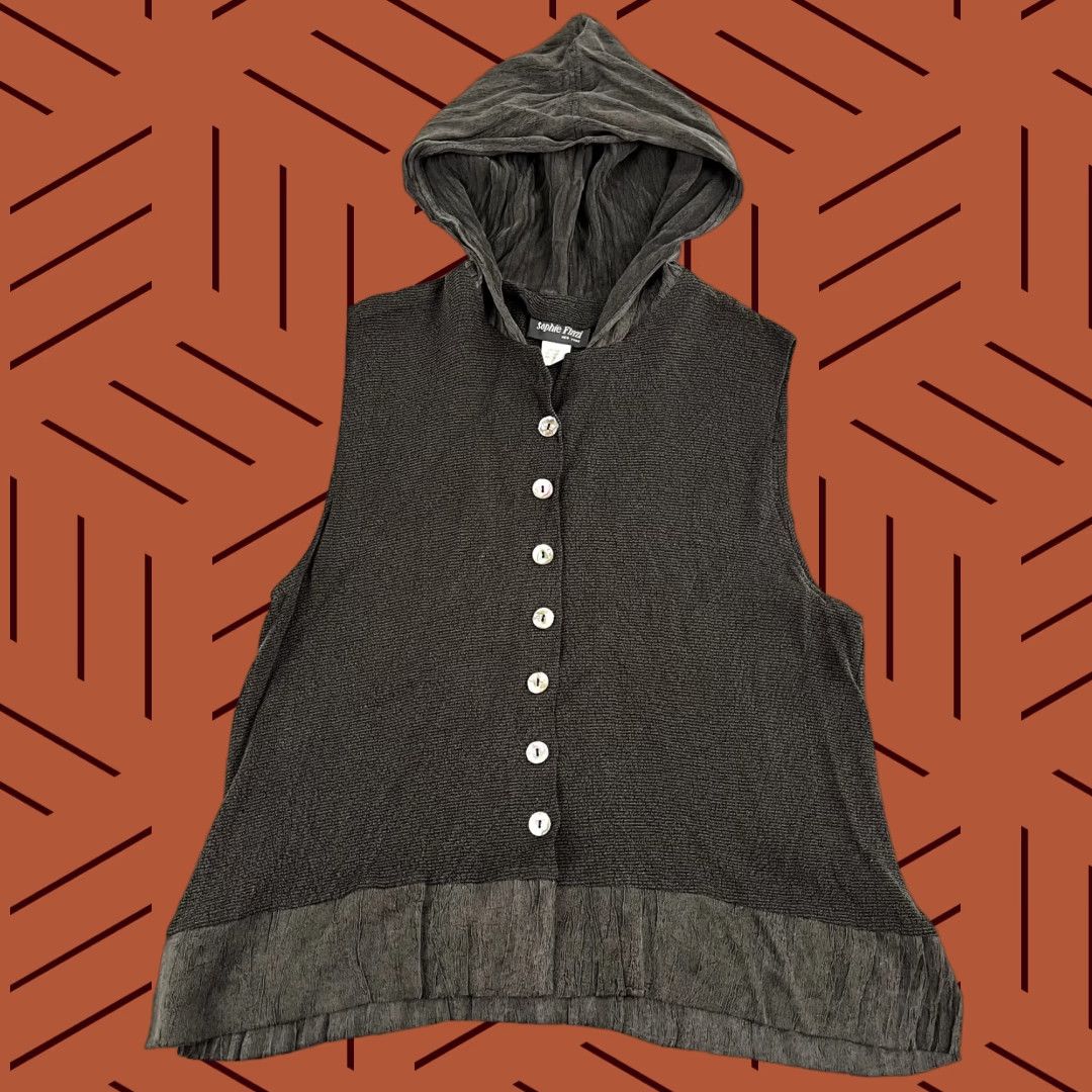 Vintage SOPHIE FINZI Top Womens S/M Gray 100% Bemberg Rayon Hooded Sleeveless Jacket USA Vintage No Size M / US 6-8 / IT 42-44 - 1 Thumbnail