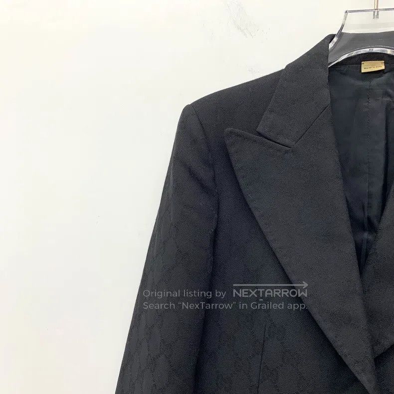 Gucci Gucci Black logo jacquard full print wool lapel single-bre Size S / US 4 / IT 40 - 3 Thumbnail