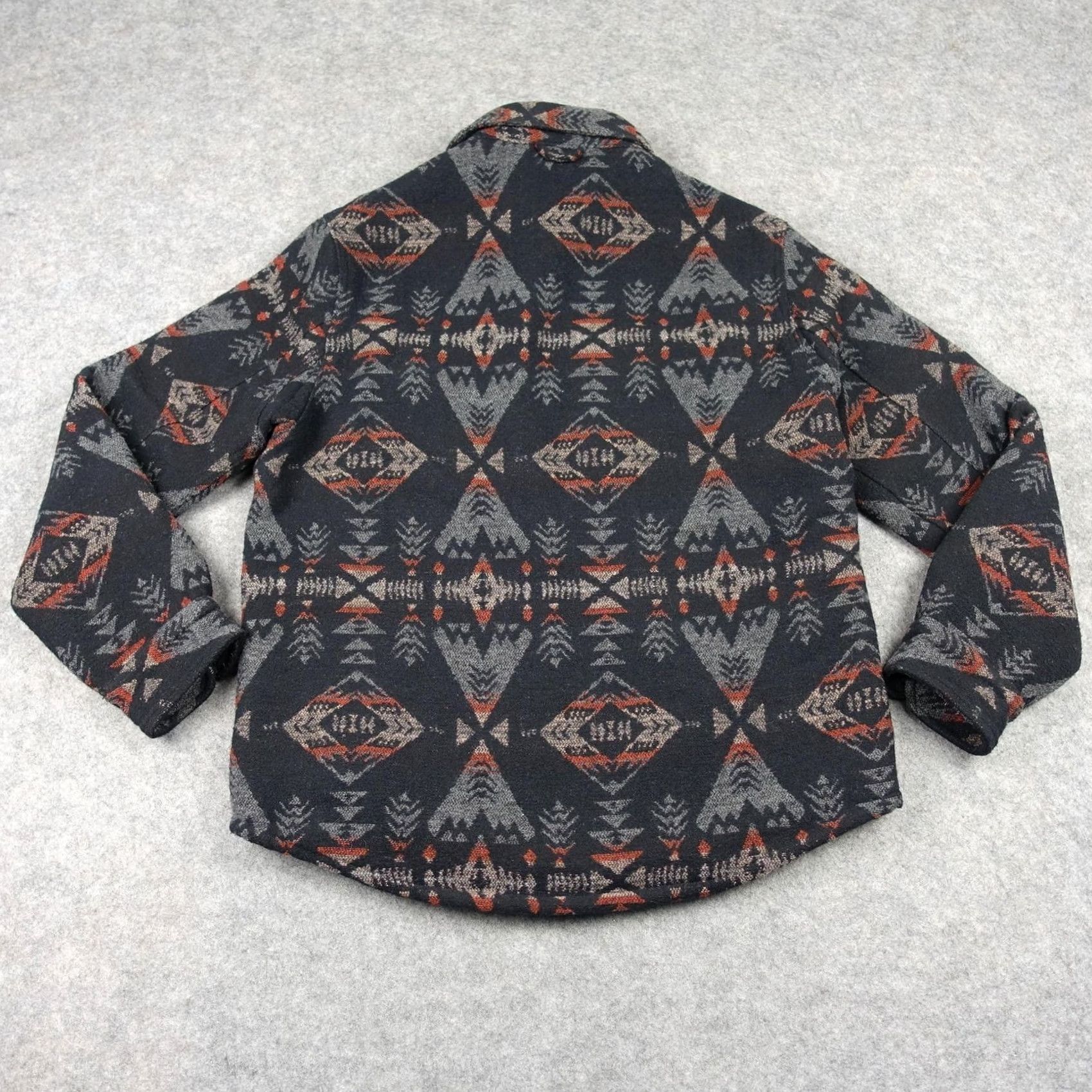 Vintage JACHS Shirt Jacket Mens L Black Aztec Sherpa Lined Shacket Wool Geometric Flannel Polyester Mid-Length Button Casual Travel Size US L / EU 52-54 / 3 - 7 Thumbnail