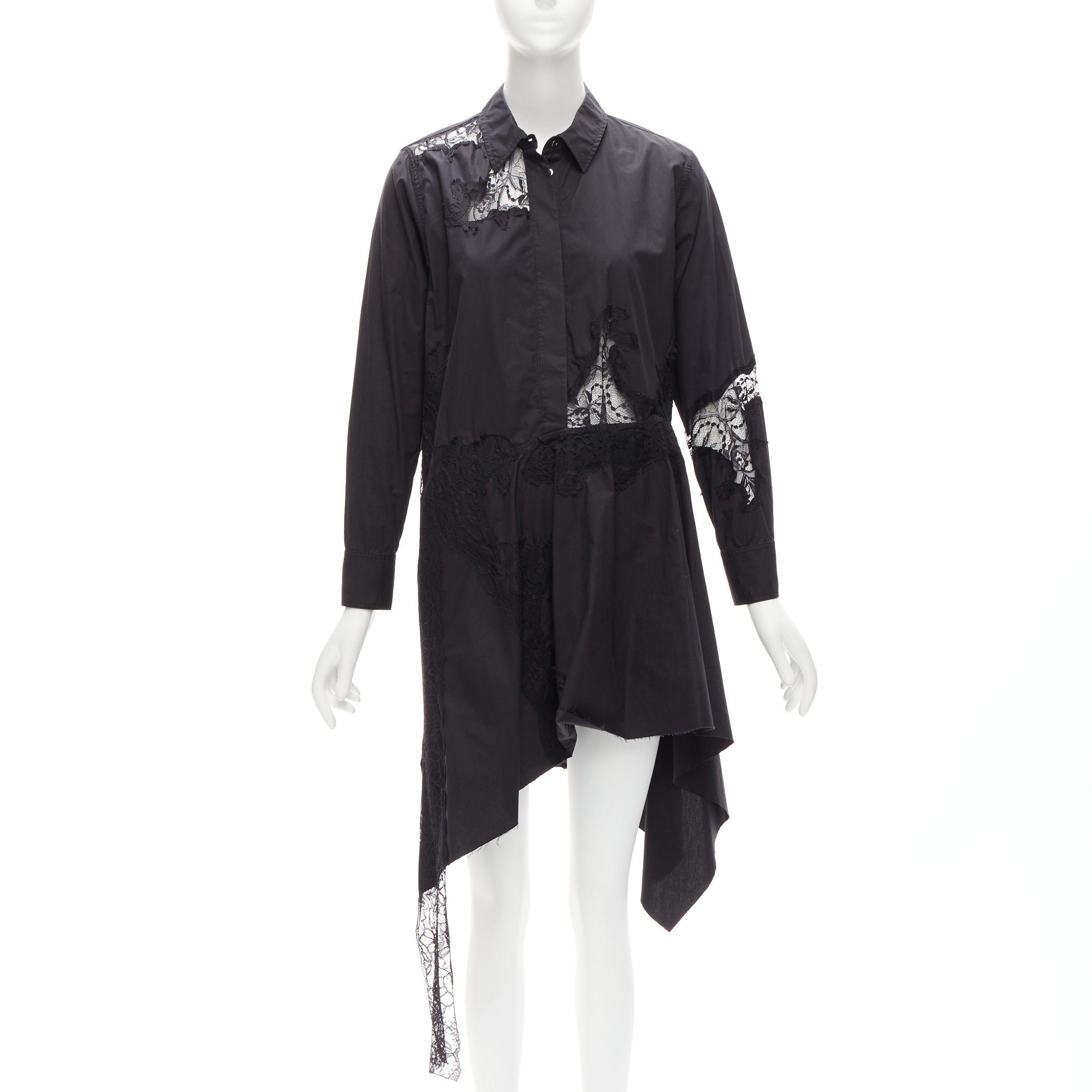 Image of Marques Almeida 100% Cotton Black Lace Applique Cut Out Bias Shirt Dress Xs, Women's