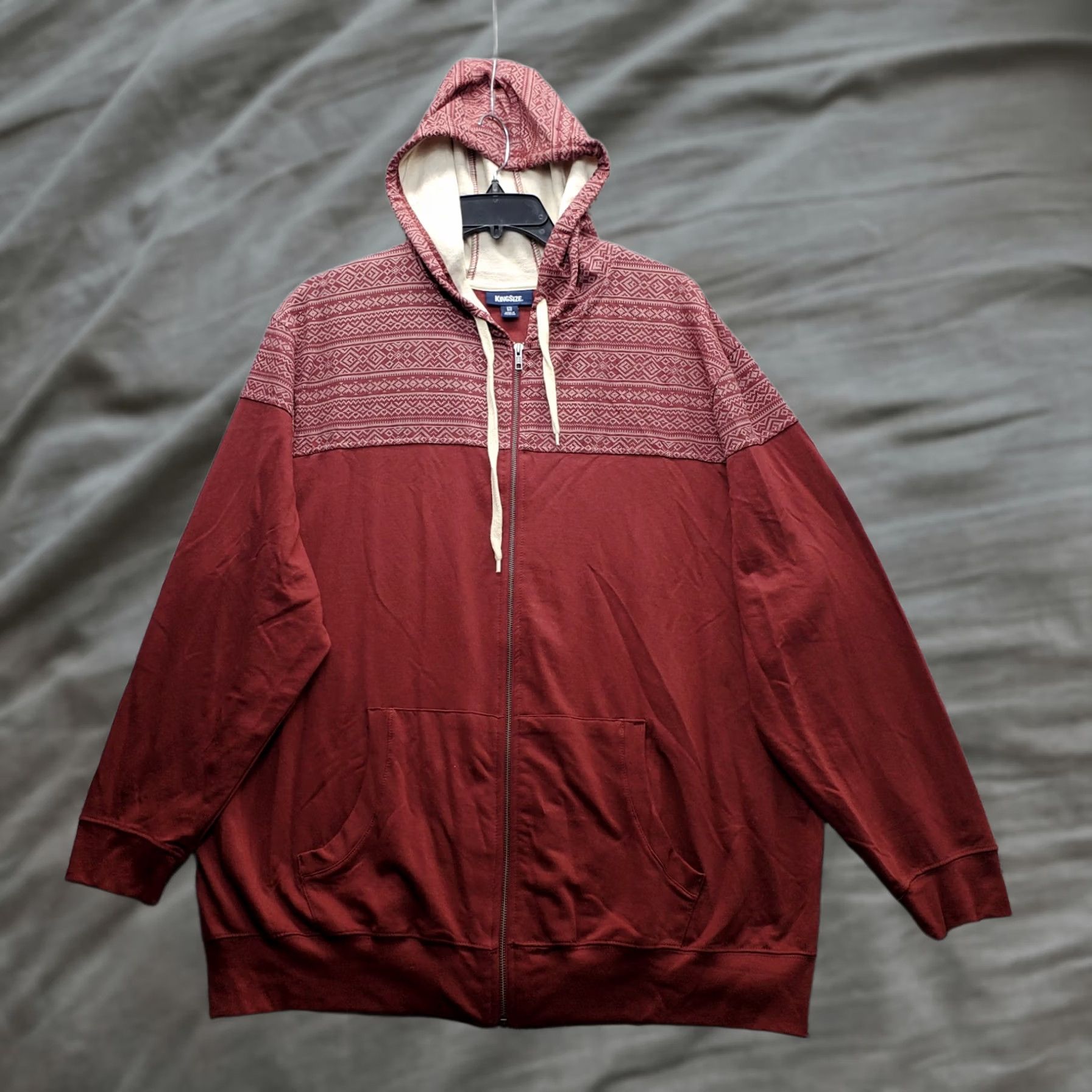 Vintage KINGSIZE Mens 2XL Track Suit Dark Red Aztec Oversized Full Zip Hoodie & Track Pants Sweatshirt Set Size 48R - 1 Thumbnail