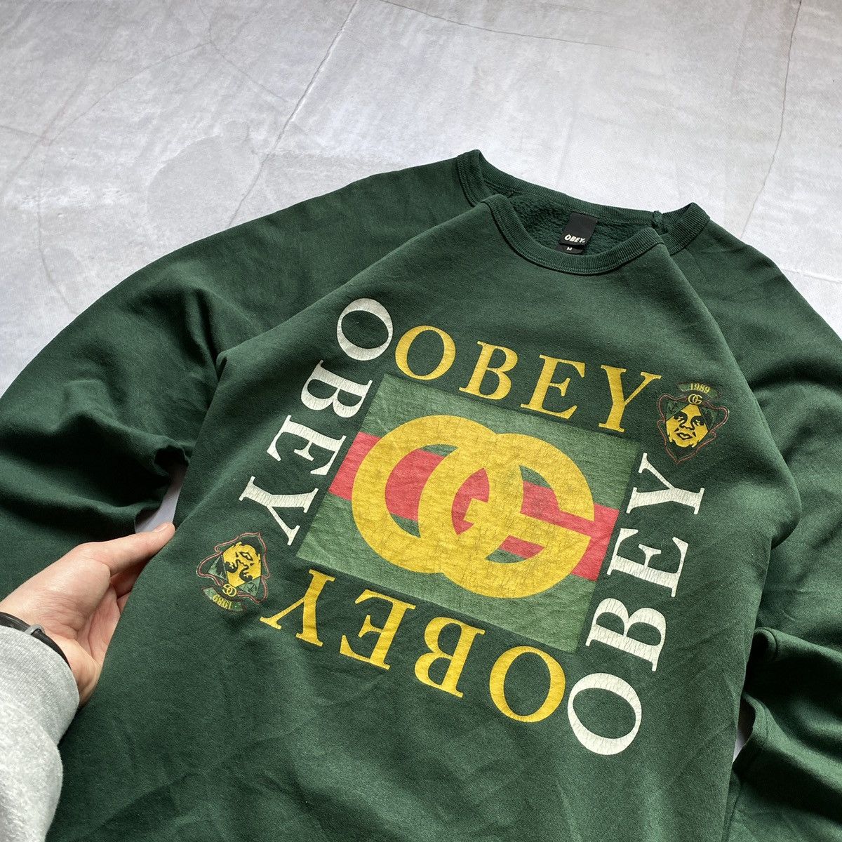 Obey × Vintage vintage Obey Gucci logo print sweatshirt crewneck USA 90s Size US M / EU 48-50 / 2 - 3 Thumbnail