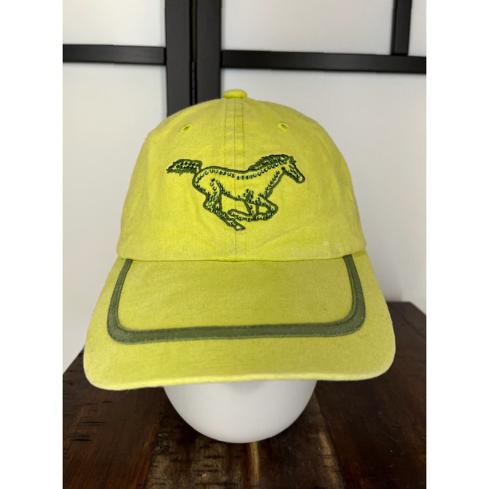 Vintage VINTAGE Horse Hat Cap Strap Back Womens One Size Green Bling Western Cotton Fox Fire Size ONE SIZE - 2 Thumbnail