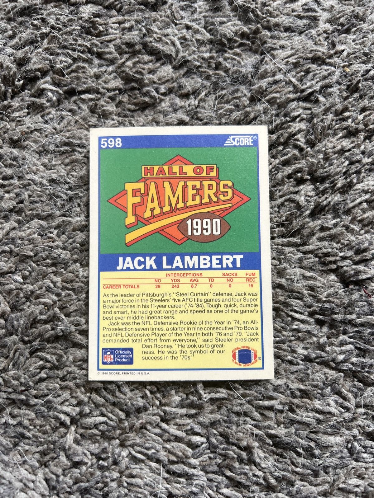 NFL 1990 Score #598 Jack Lambert Card Size ONE SIZE - 2 Thumbnail