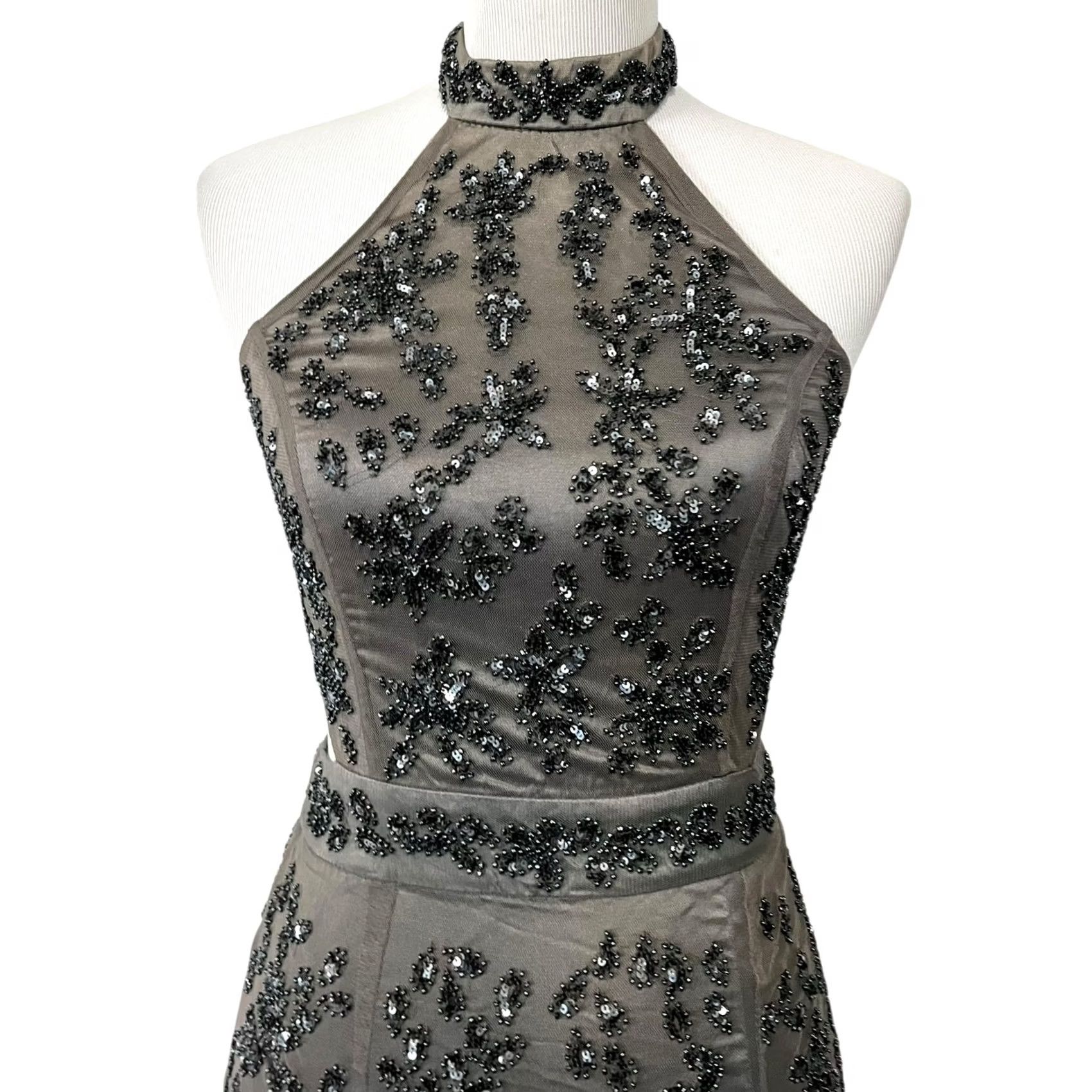 NBD NBD x REVOLVE Gabriela Dress in Steel Gray Mini Beaded Halter XS Dress Womens (XS) - Gray Size XS / US 0-2 / IT 36-38 - 3 Thumbnail