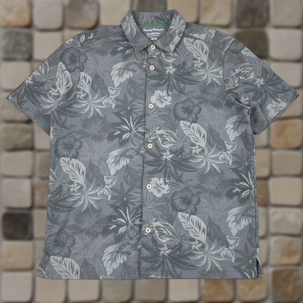Tommy Bahama Tommy Bahama Shirt Men M Gray Island Zone Pima Floral Short Sleeve Button Up Size US M / EU 48-50 / 2 - 1 Thumbnail
