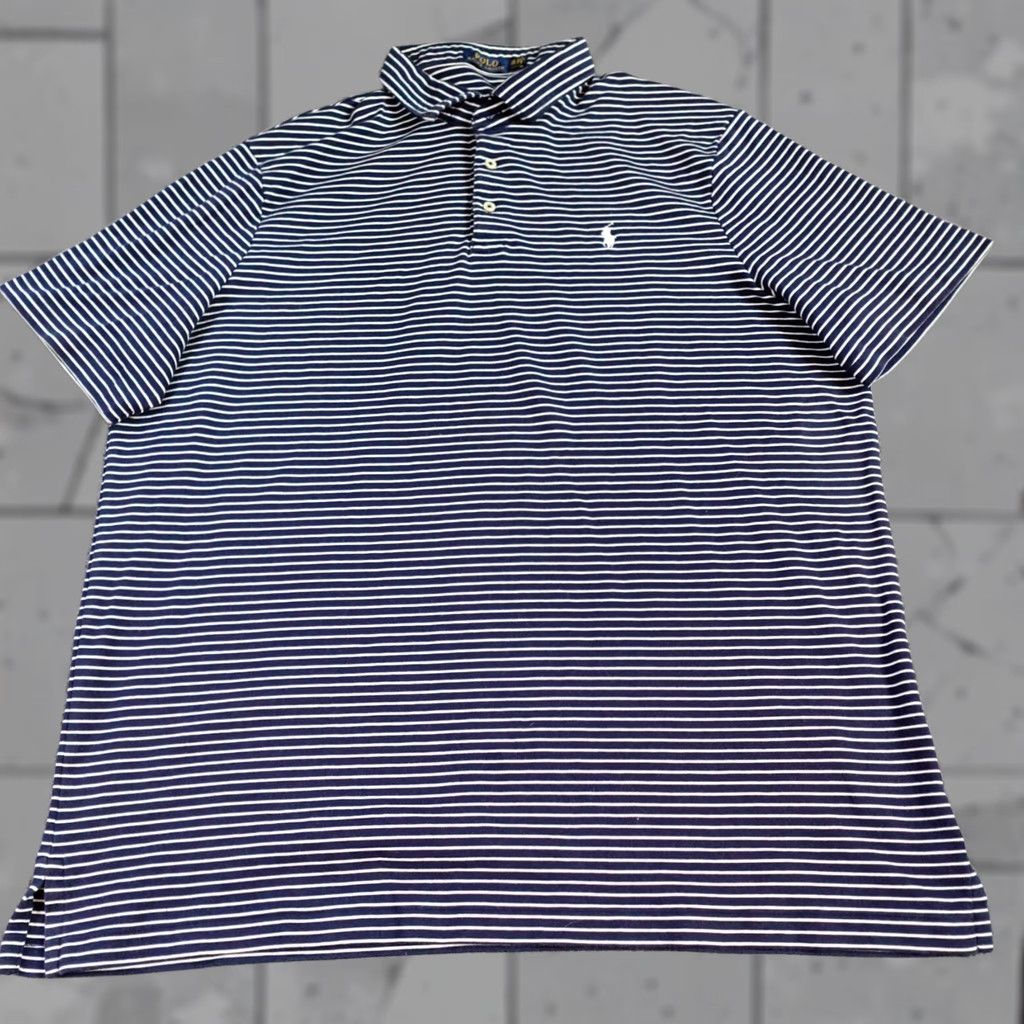 Polo Ralph Lauren Polo Ralph Lauren Polo Shirt 2XL Blue Striped Jersey Knit Short Sleeve Collared Button Embroidered Men Size US XXL / EU 58 / 5 - 1 Thumbnail