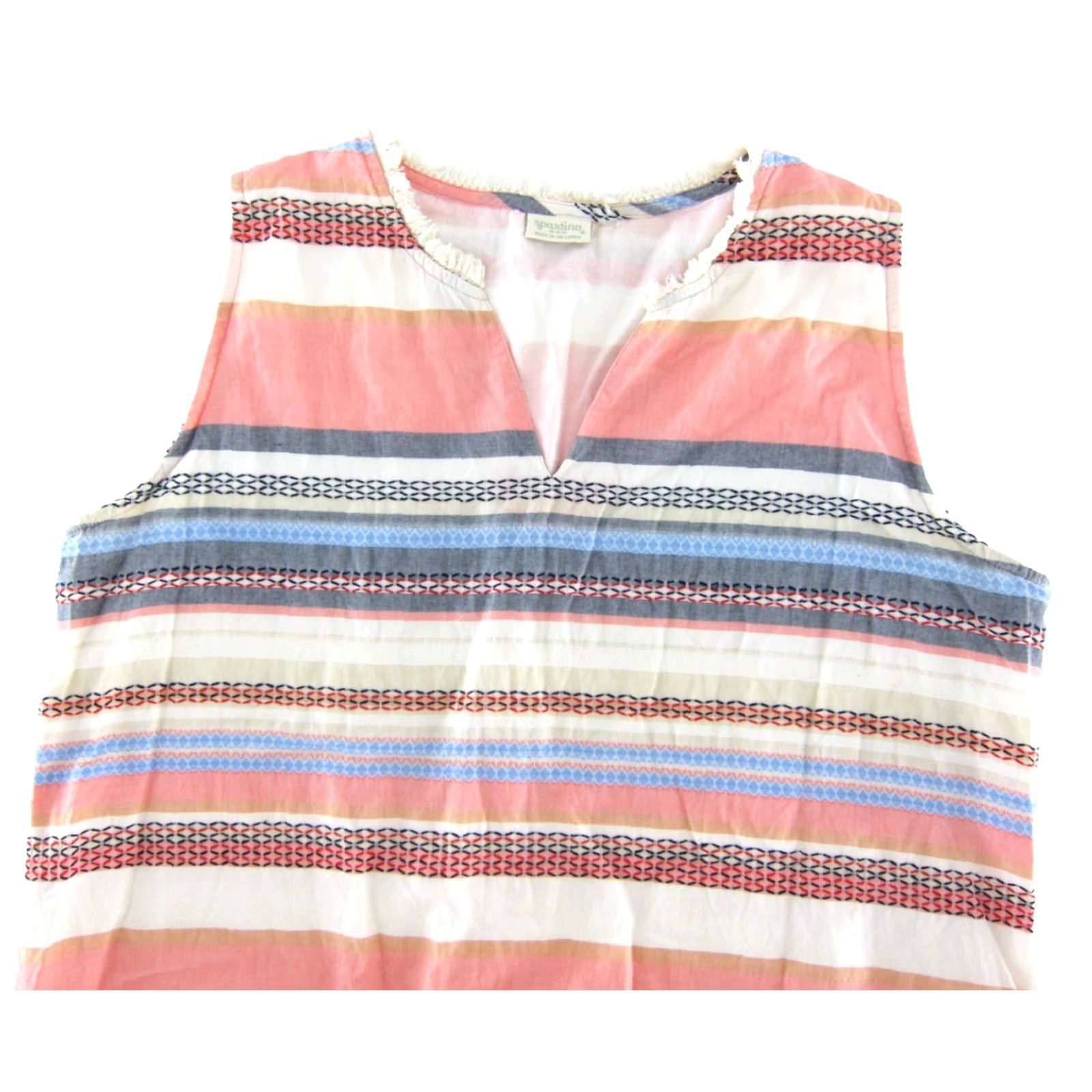 Pinko Spartina 449 Pink Blue Grey Stripe Fringe Cotton Sleeveless Tunic Shift Dress L Women's Maxi Shift Dress Knee Length Pullover Lined Size L / US 10 / IT 46 - 4 Thumbnail