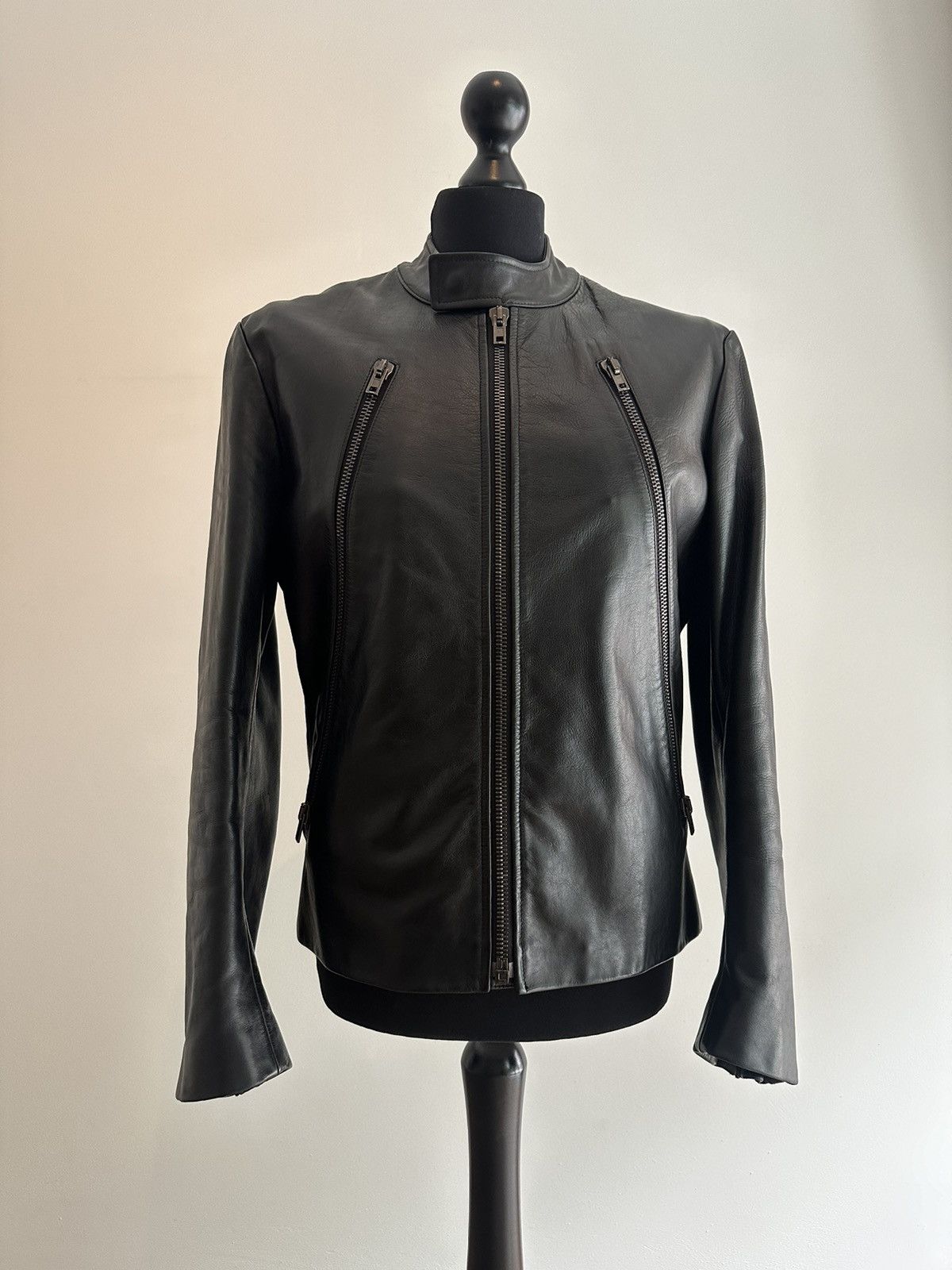 image of Iconic 5-Zip Maison Margiela Leather Jacket in Black, Men's (Size Medium)