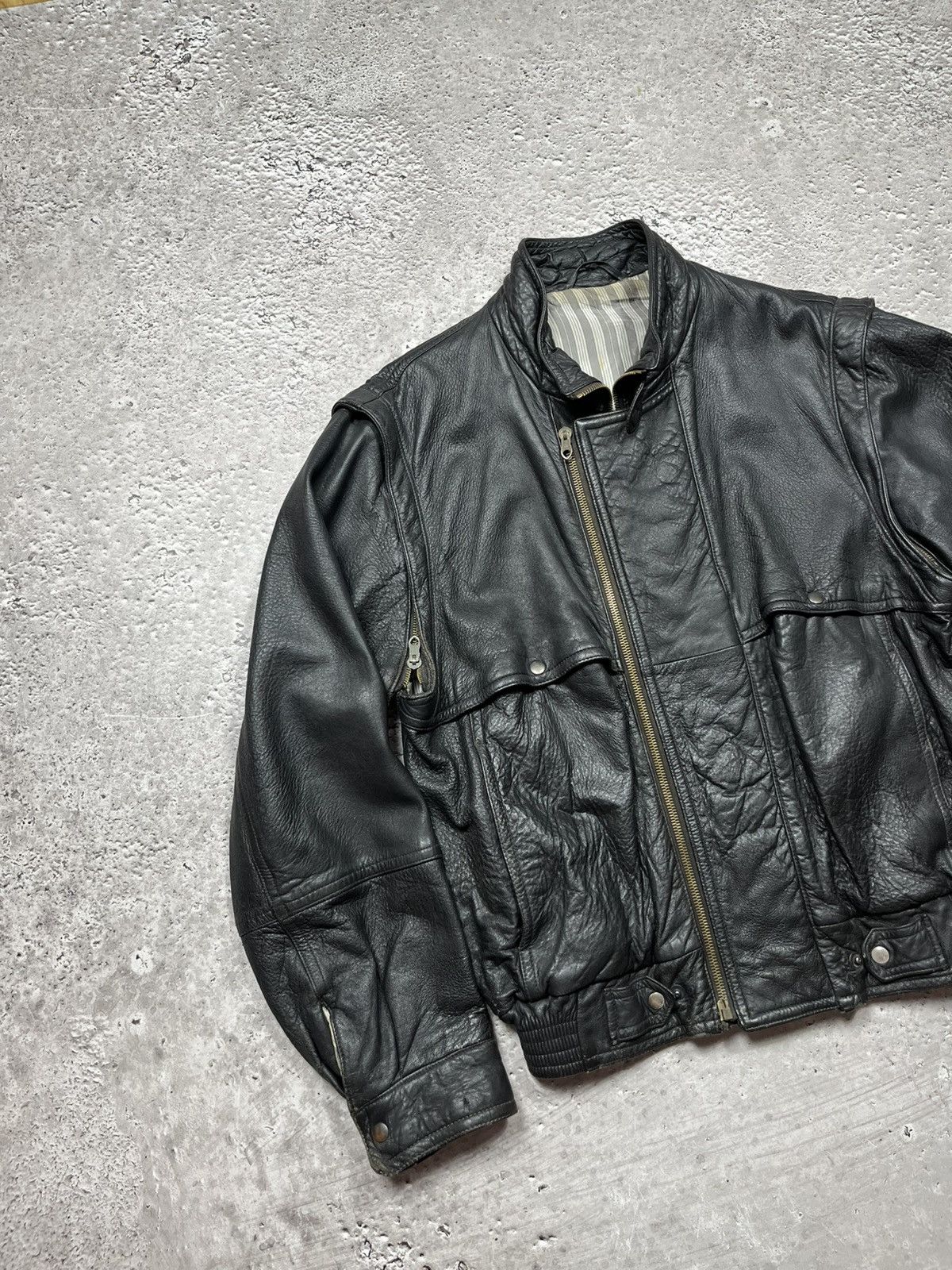 Japanese Brand × Vintage Vintage Leather Bomber Jacket DEPE Zip Black Flight Moto Size US L / EU 52-54 / 3 - 3 Thumbnail
