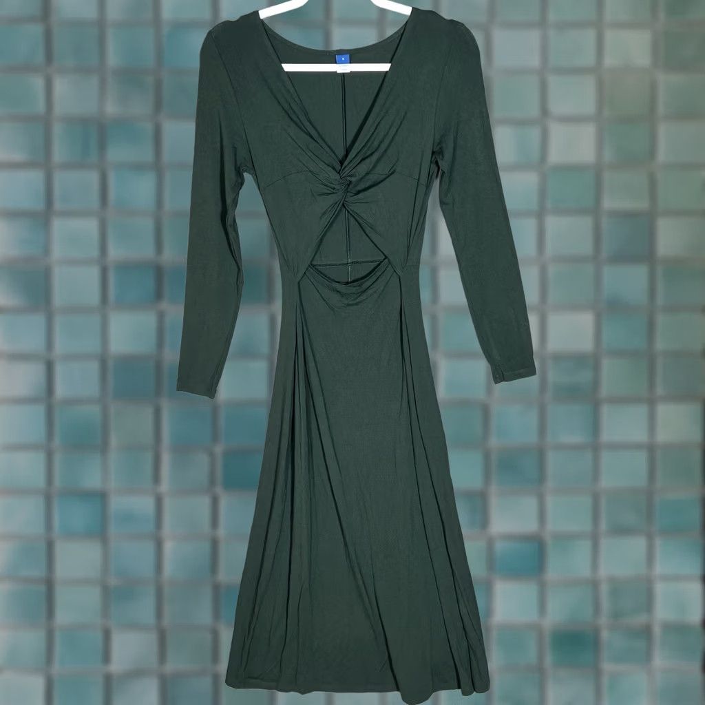 old navy green long sleeve dress Old Navy Twisted Front Center Cutout Long Womens Size S PREFALL SOLIDS
