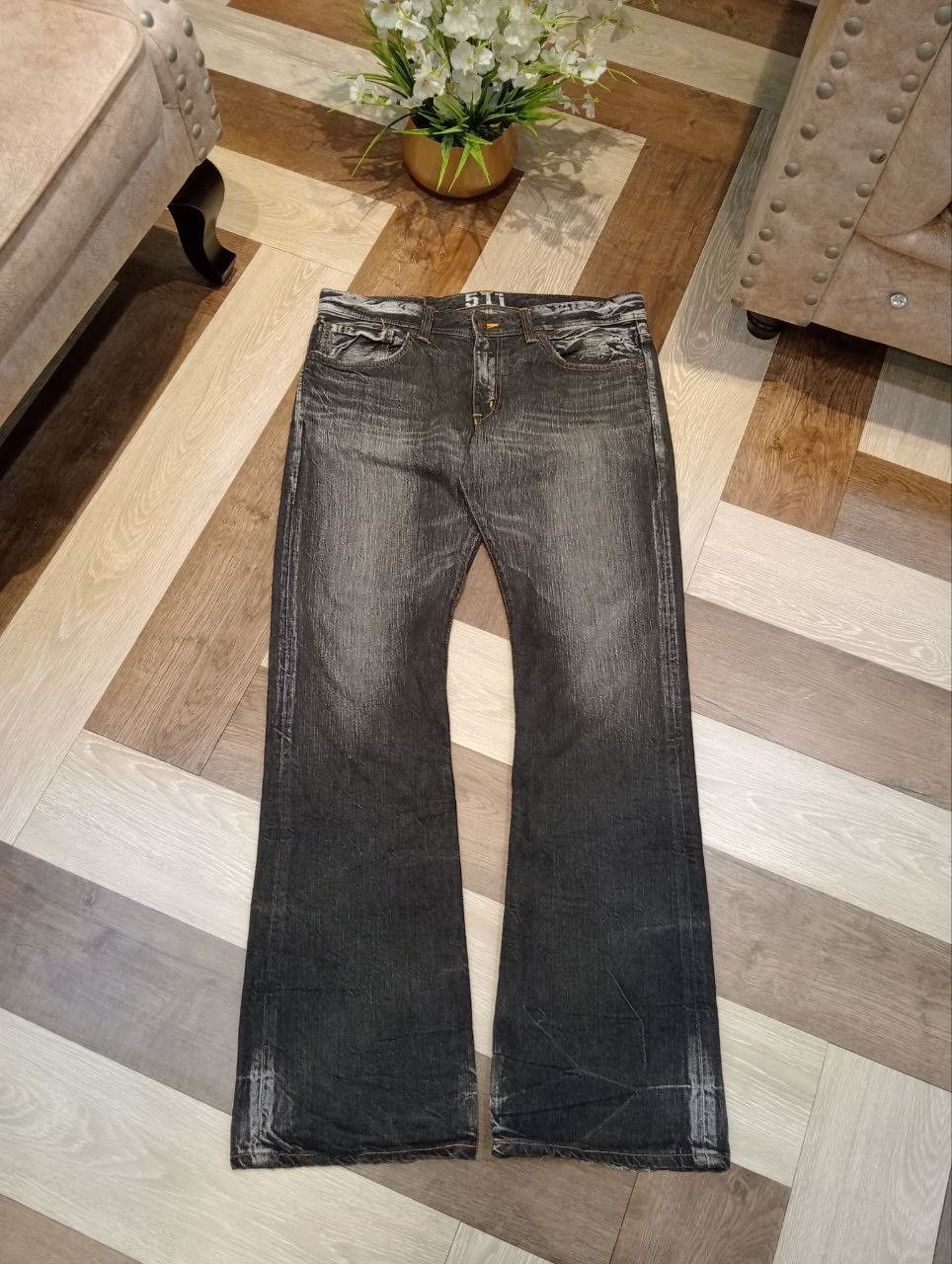 Edwin EDWIN BLACK WASHED DENIM FLARED PANTS Size US 34 / EU 50 - 1 Thumbnail