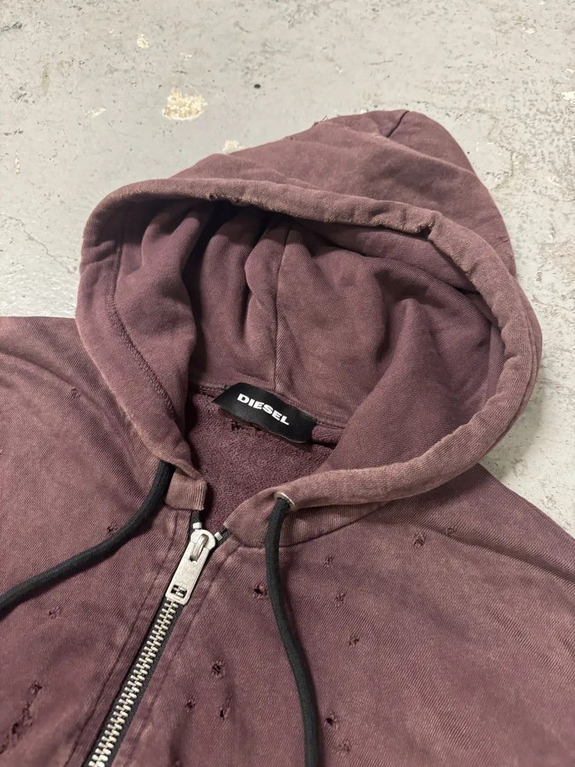 Diesel × Vintage Diesel Bordeaux Destroyed Zip-Up Hoodie Size US XL / EU 56 / 4 - 4 Thumbnail