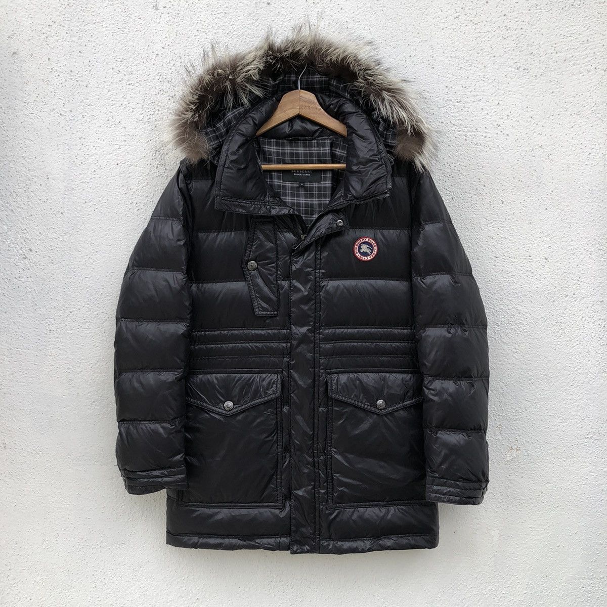 Burberry Black Label Glossy White Jacket - M - Real Silver Fox Fur