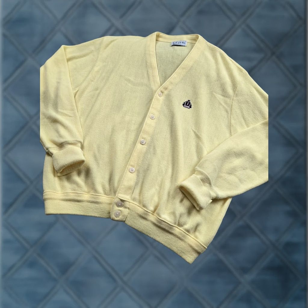 Izod VINTAGE IZOD Sweater Cardigan Mens XL Yellow USA Crest Logo 80s Acrylic Knit V-Neck Long Sleeve Button Size US XL / EU 56 / 4 - 1 Thumbnail