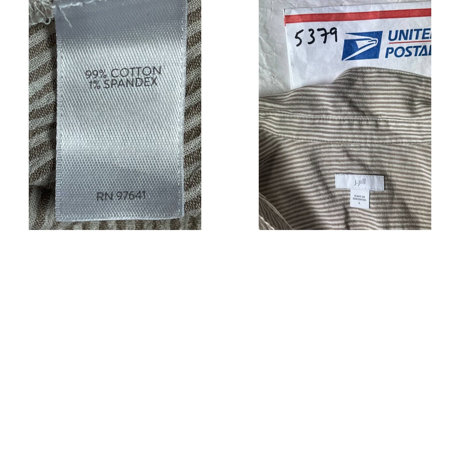 J. Jill J. Jill Blouse Women L Roll Tab Sleeve Lightweight Cotton Beige Stripe Shirt Top Casual Workwear Size L / US 10 / IT 46 - 8 Thumbnail