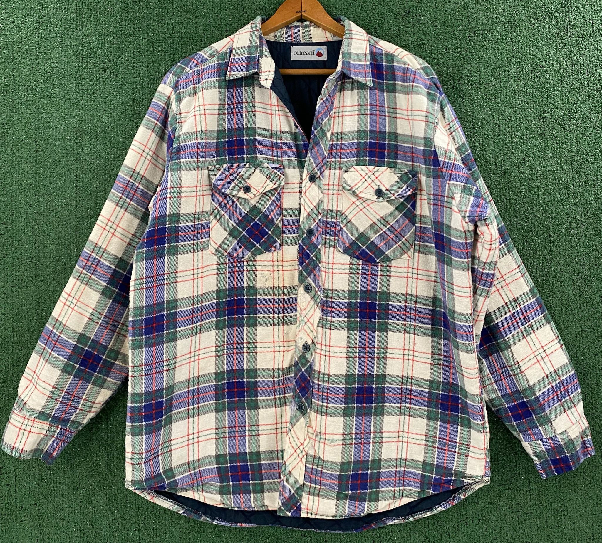 Vintage 80’s Outreach Plaid Lined Flannel Distressed Shirt Large Size US L / EU 52-54 / 3 - 1 Thumbnail