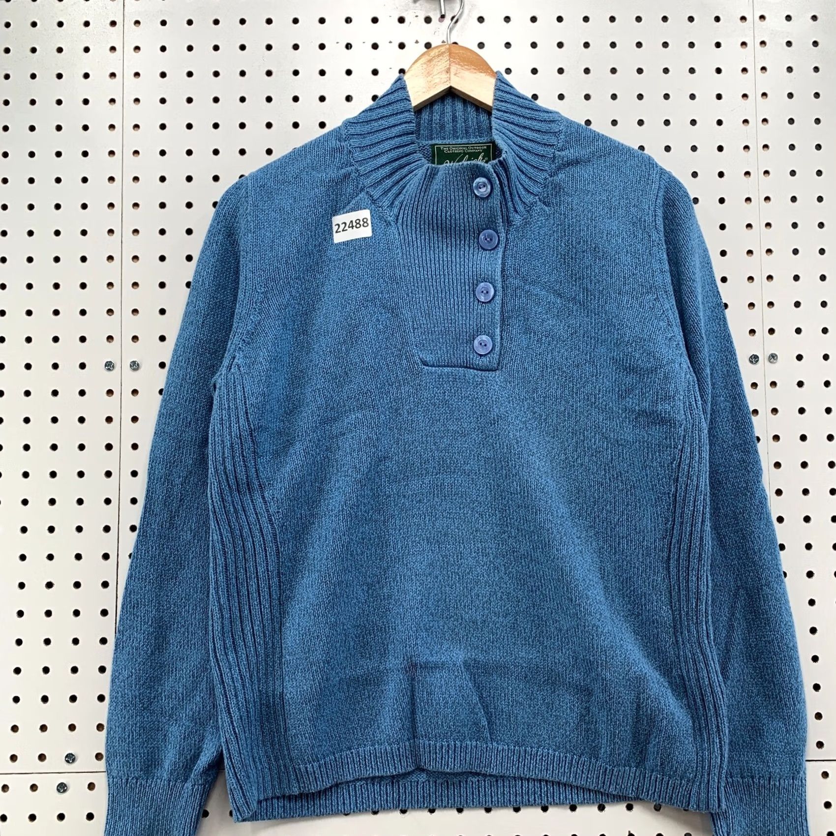 Vintage Woolrich Sweater Womens Medium Blue Knit Pullover Shawl Neck Button Fits 21x25 Size M / US 6-8 / IT 42-44 - 2 Thumbnail