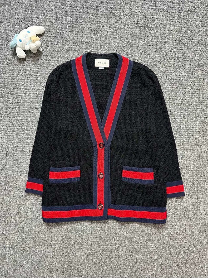Gucci Gucci Red Blue V-Neck Cardigan Sweater Size US M / EU 48-50 / 2 - 1 Thumbnail